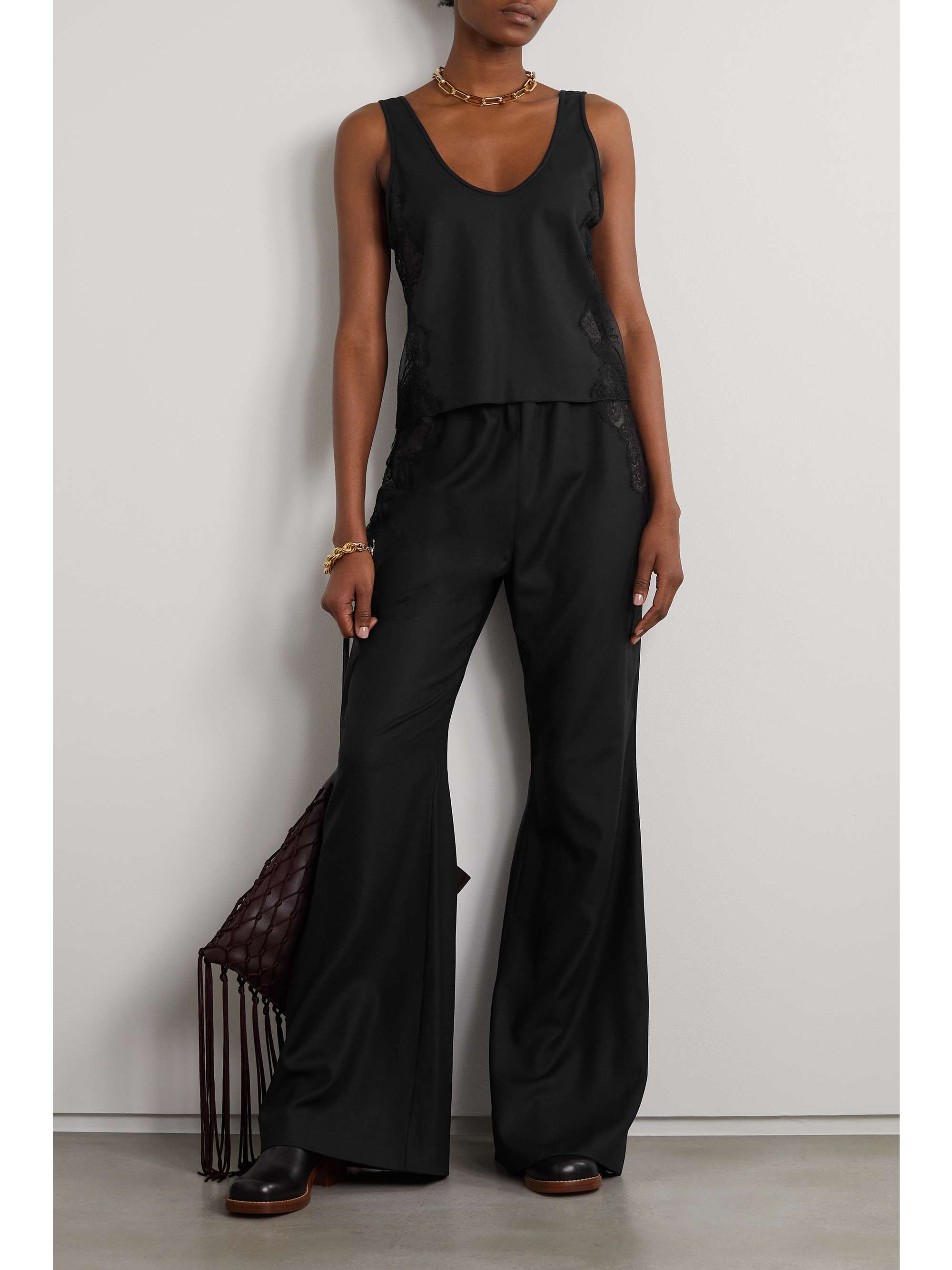 GABRIELA HEARST Enrica lace-trimmed cashmere wide-leg pants