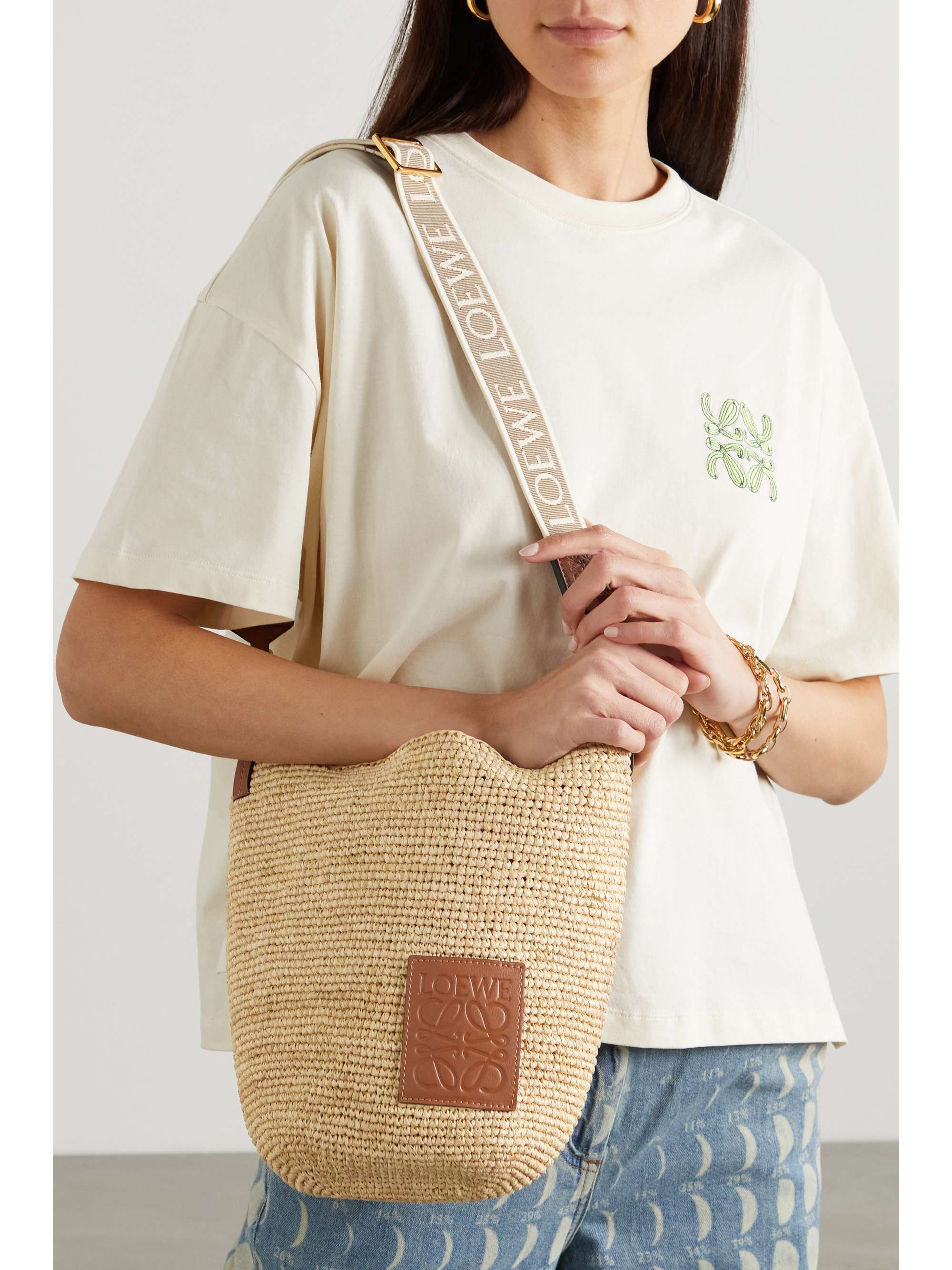 X Paula's Ibiza Anagram Raffia Pochette Crossbody Bag In Natural/tan