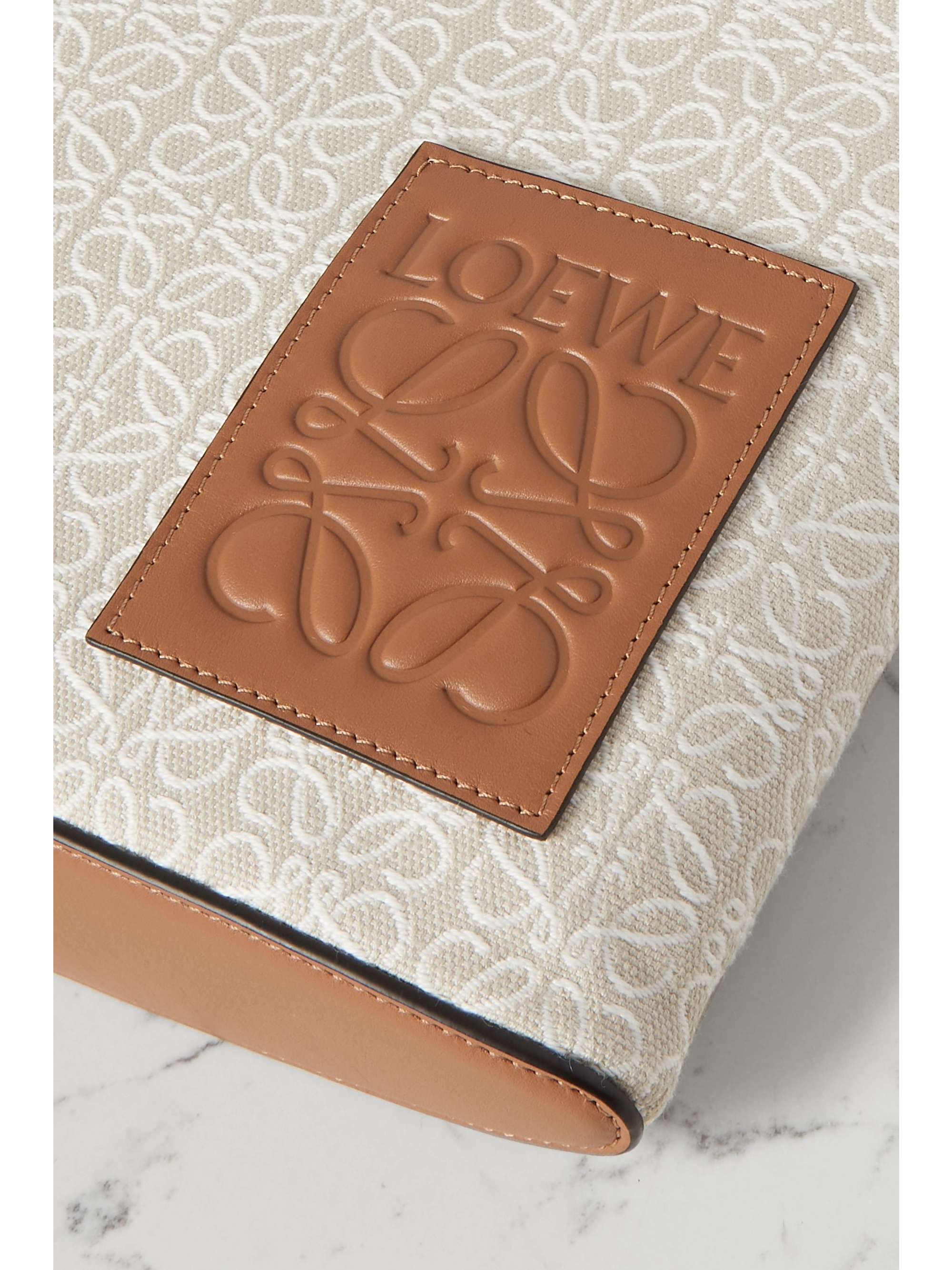 LOEWE + Paula's Ibiza leather-trimmed canvas-jacquard pouch
