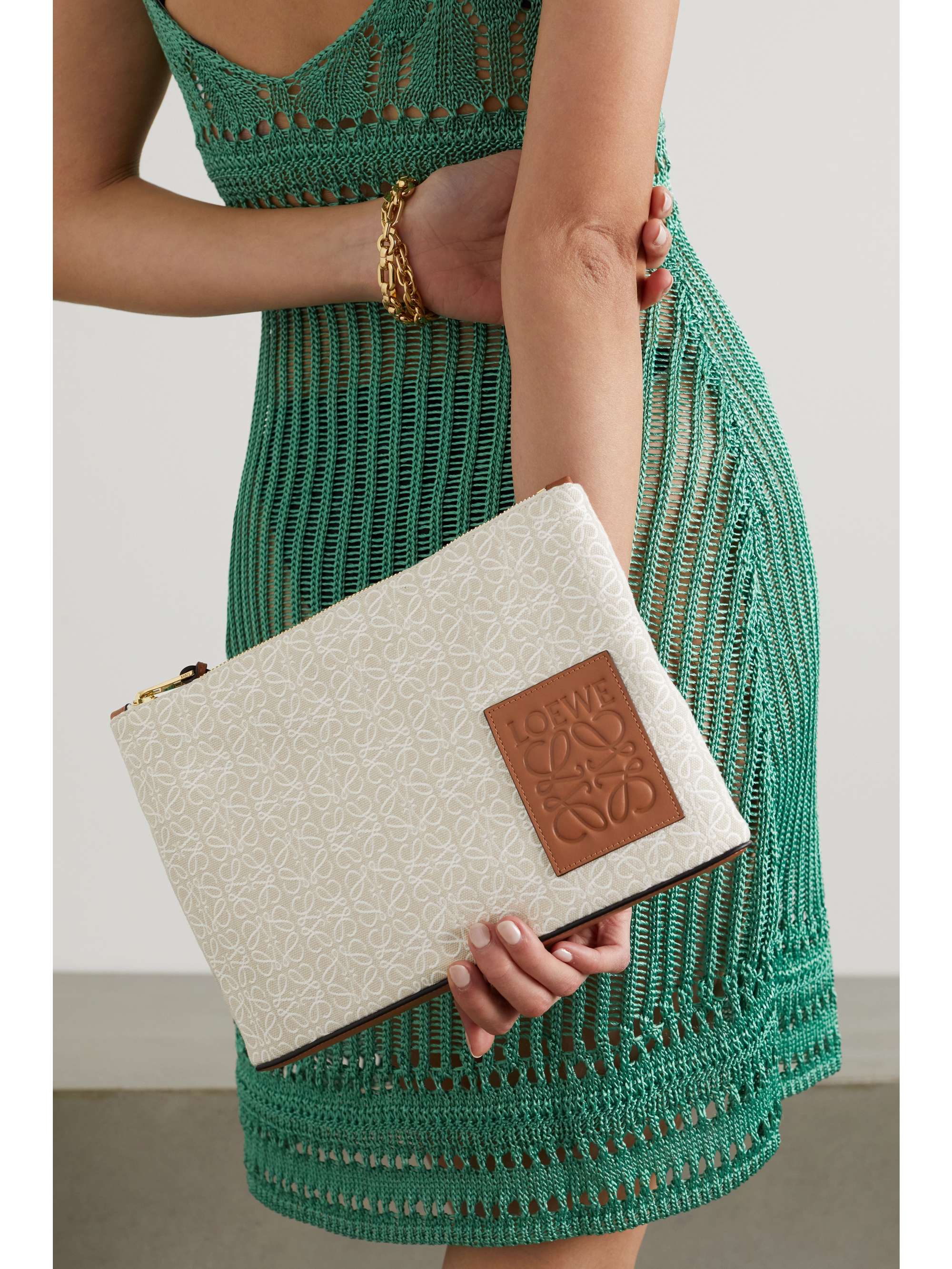 Loewe + Paula's Ibiza Pochette Small Appliquéd Leather-trimmed