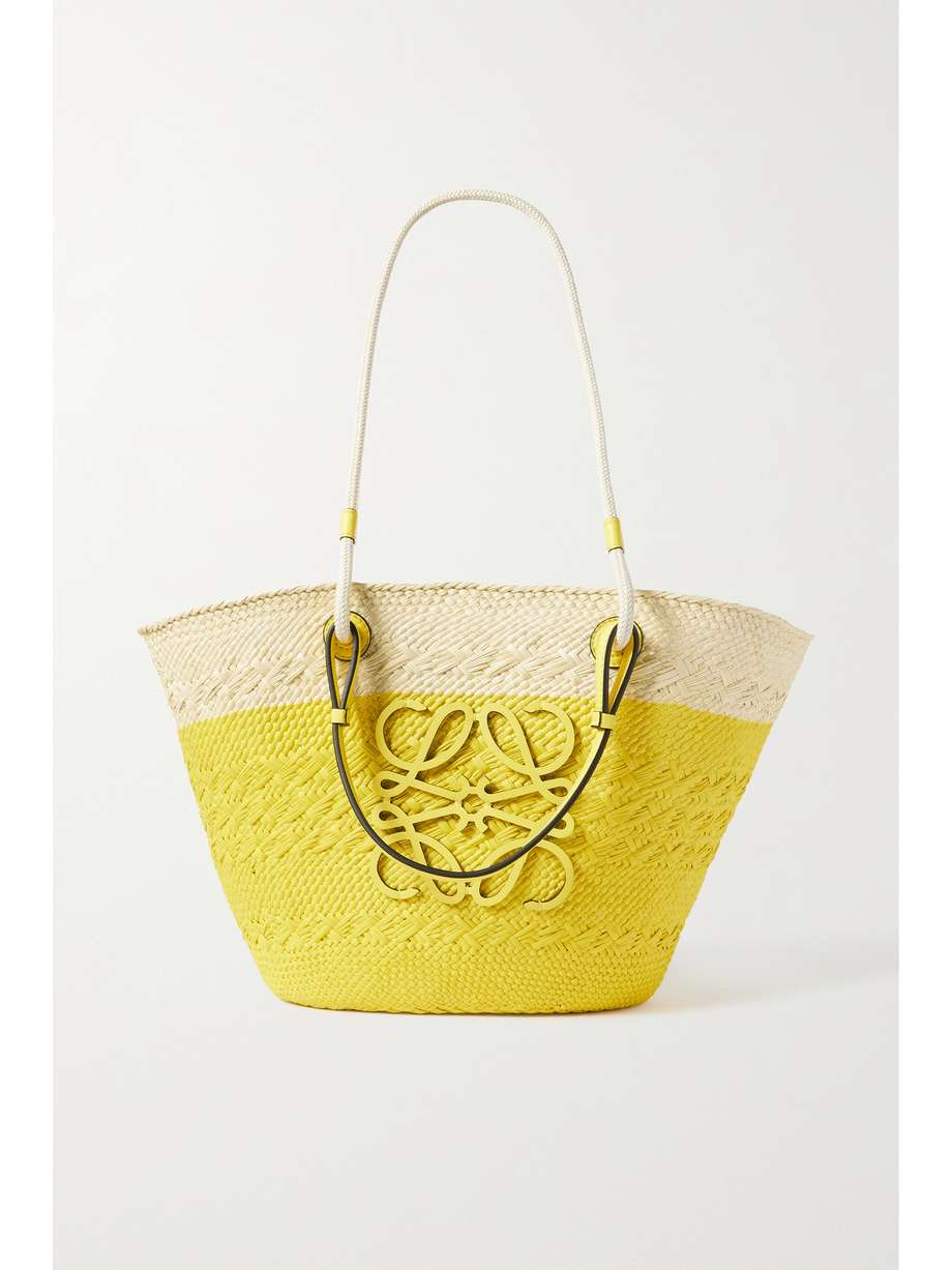 Leather Trimmed Raffia Tote