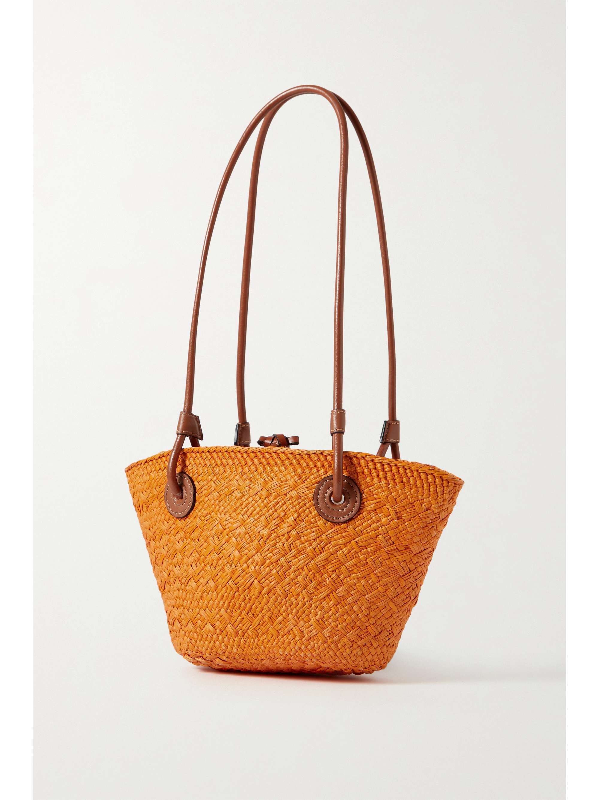 LOEWE + Paula's Ibiza mini leather-trimmed woven raffia tote