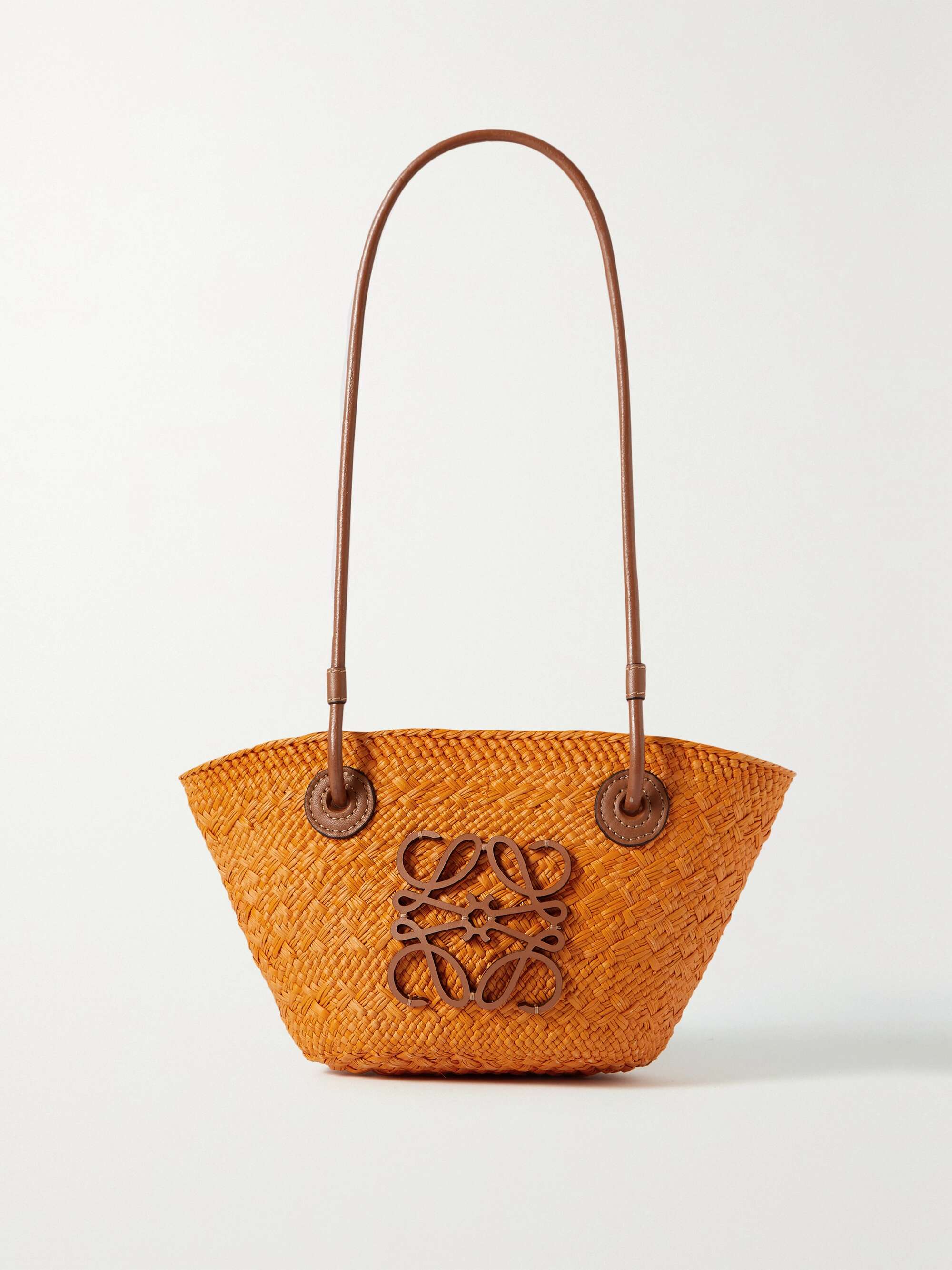 Paula's Ibiza Small Leather-trimmed Woven Raffia Tote