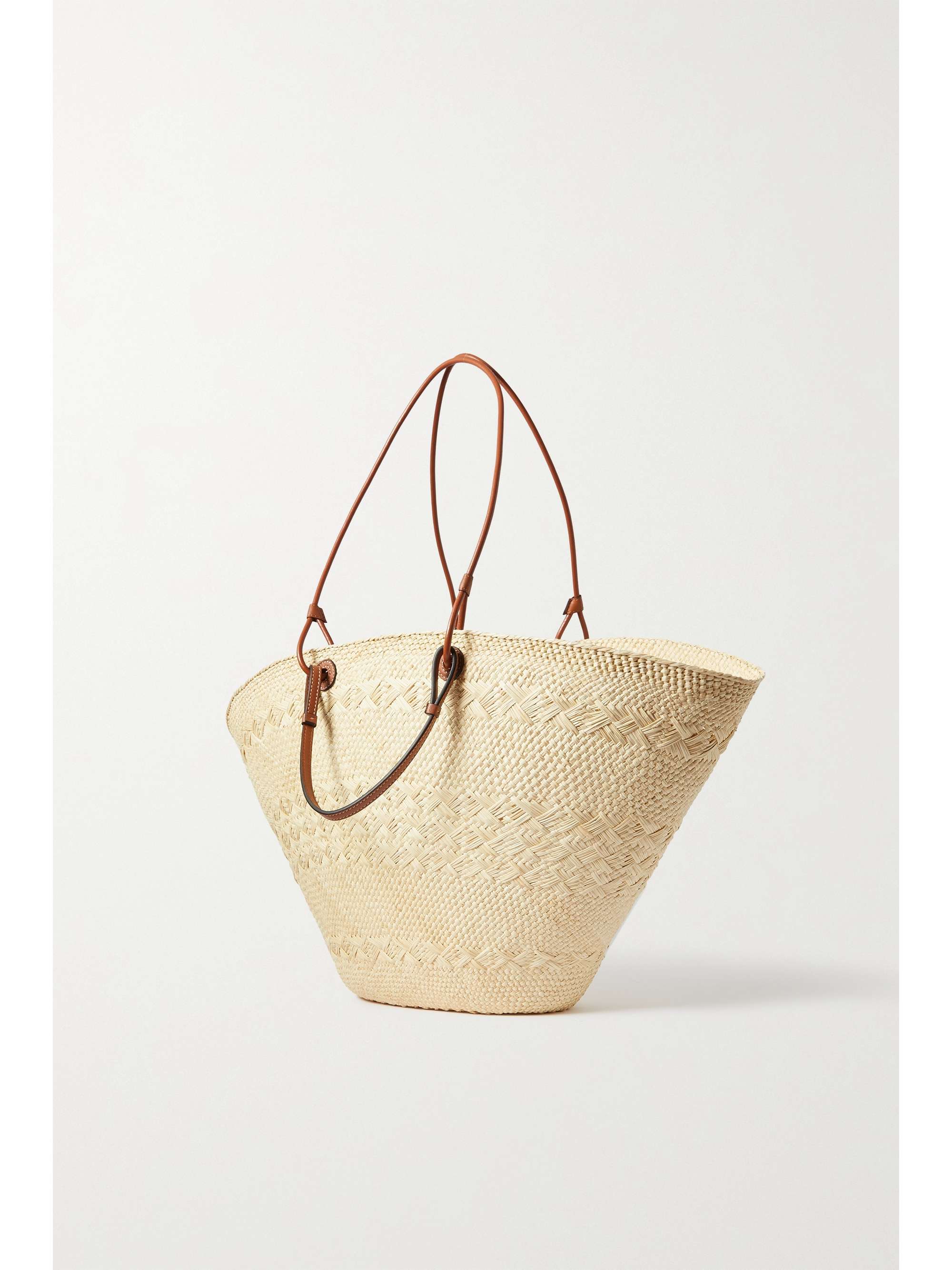 LOEWE + Paula's Ibiza Anagram large leather-trimmed woven raffia tote ...