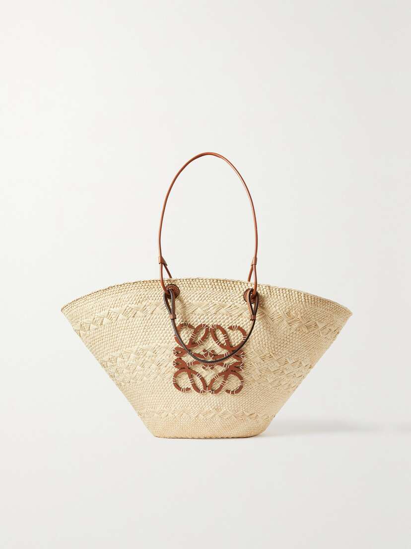 Loewe + Paula's Ibiza Anagram Large Leather-trimmed Woven Raffia Tote