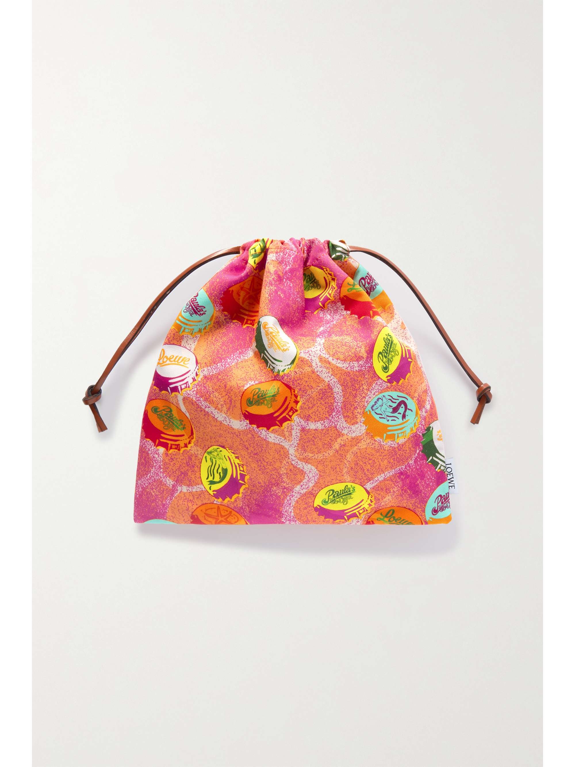 + Paula's Ibiza leather-trimmed printed cotton-canvas pouch