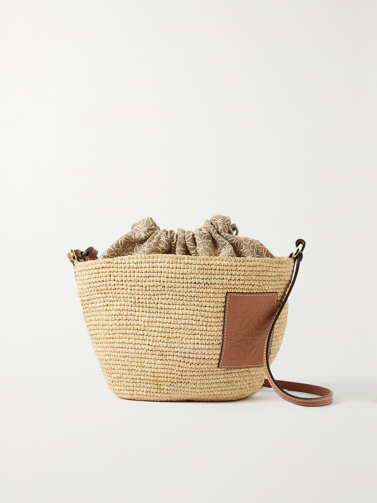 Loewe + Paula's Ibiza Pochette Leather-trimmed Woven Raffia Shoulder Bag In Natural/tan