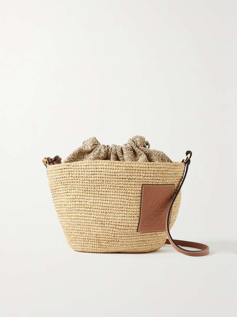 Loewe + Paula's Ibiza Pochette Leather-trimmed Woven Raffia Shoulder Bag