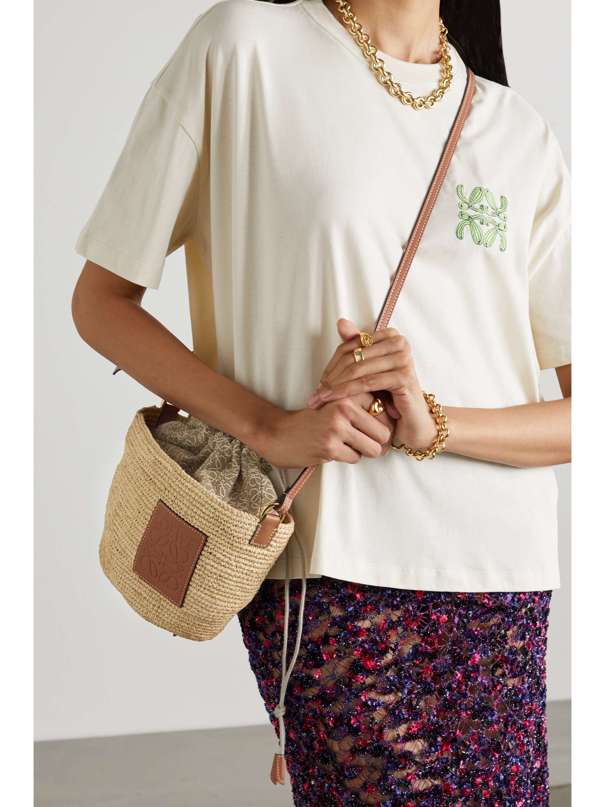 LOEWE + Paula's Ibiza Pochette leather-trimmed woven raffia