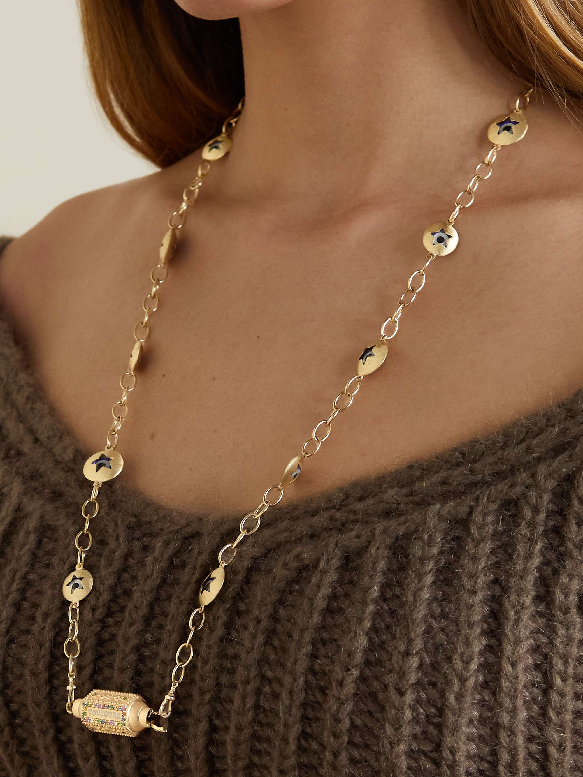 MARIE LICHTENBERG Toujours Locket 14- and 9-karat gold, multi-stone and enamel necklace