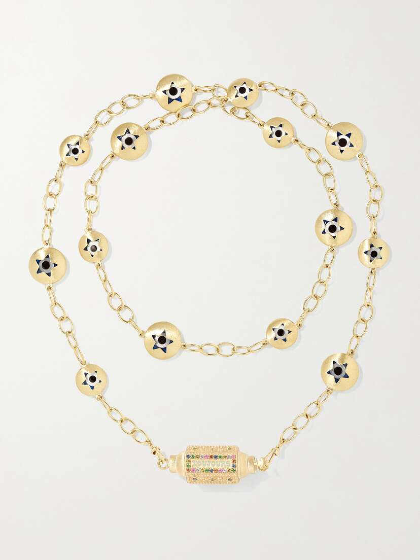 Marie Lichtenberg Toujours Locket 14- And 9-karat Gold, Multi-stone And Enamel Necklace