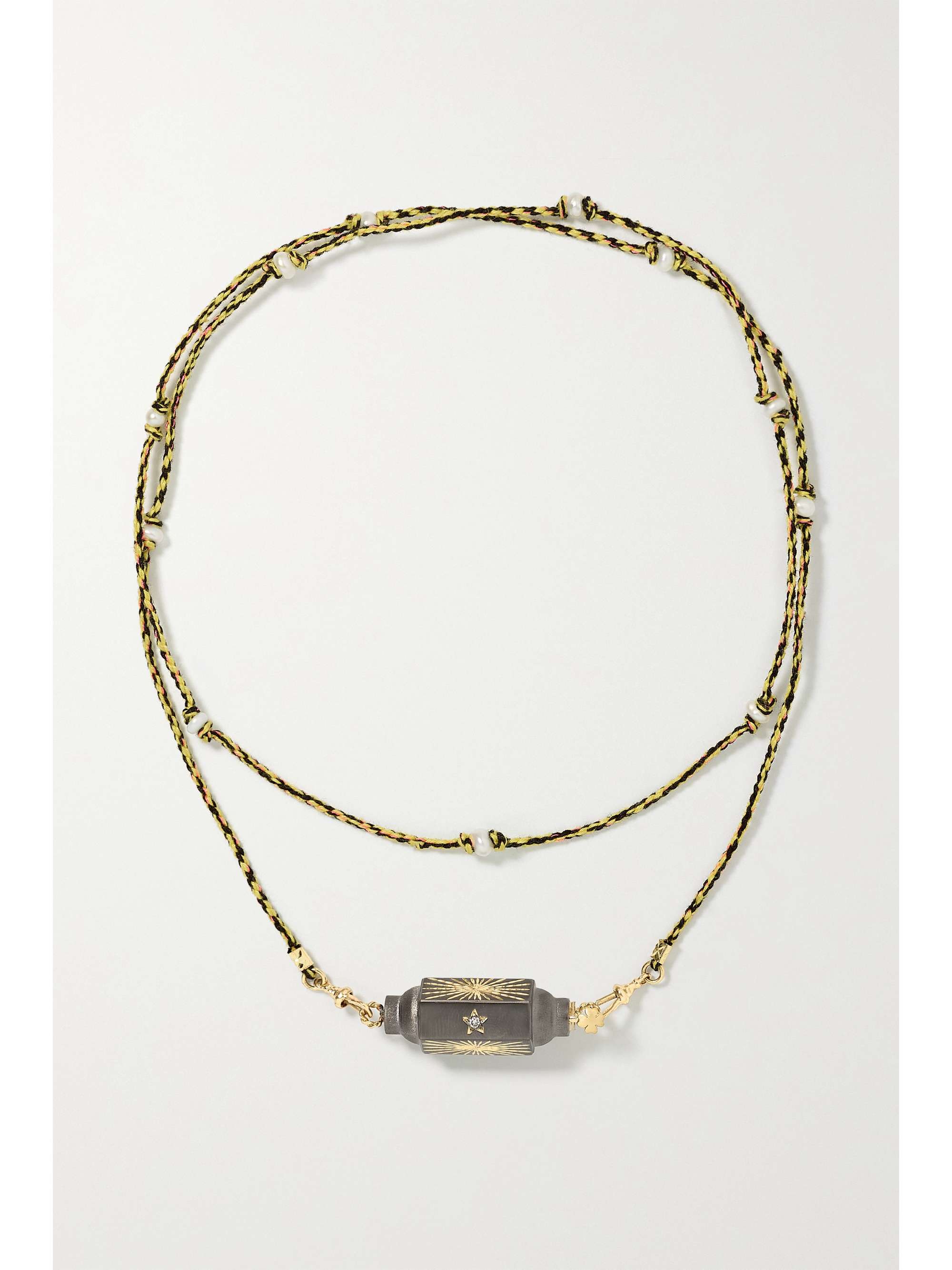 MARIE LICHTENBERG Shining Star Locket convertible rhodium-plated 9- and 14-karat gold, diamond and pearl necklace