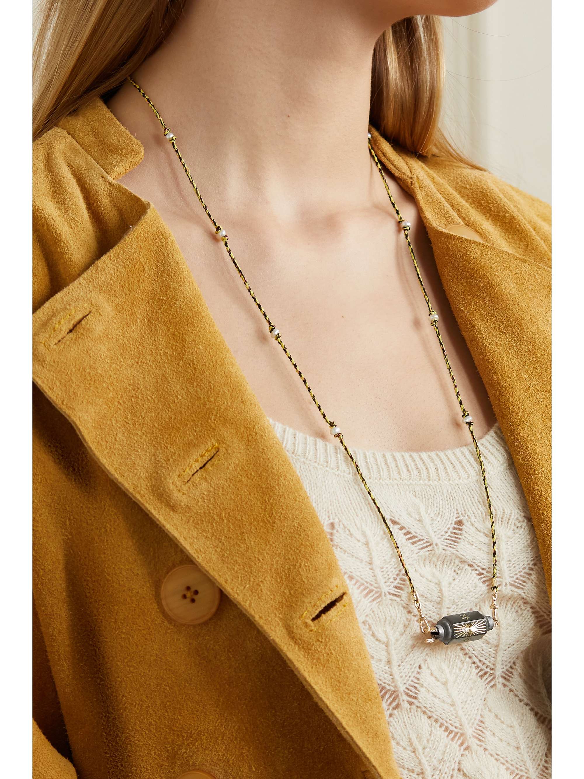 MARIE LICHTENBERG Shining Star Locket convertible rhodium-plated 9- and 14-karat gold, diamond and pearl necklace