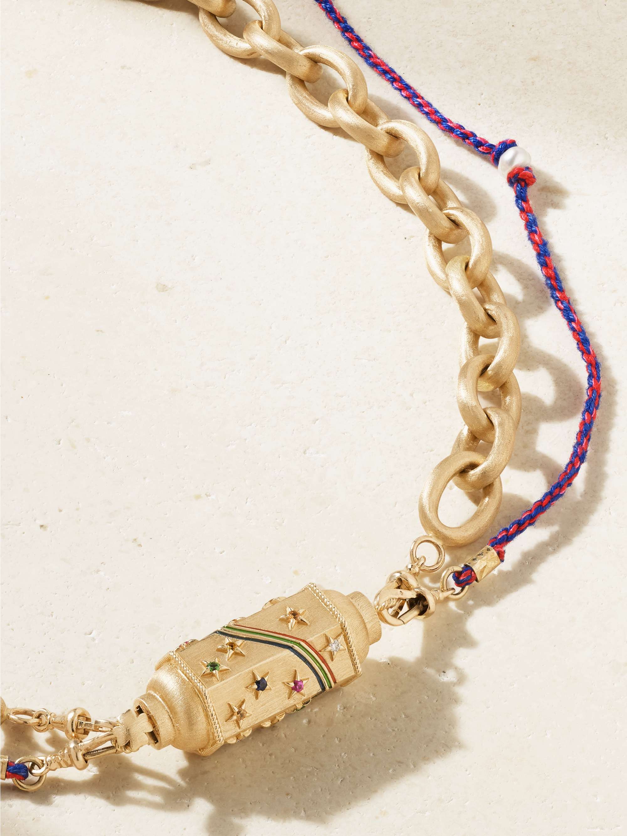 MARIE LICHTENBERG Rainbow Star Locket 14-karat gold multi-stone necklace