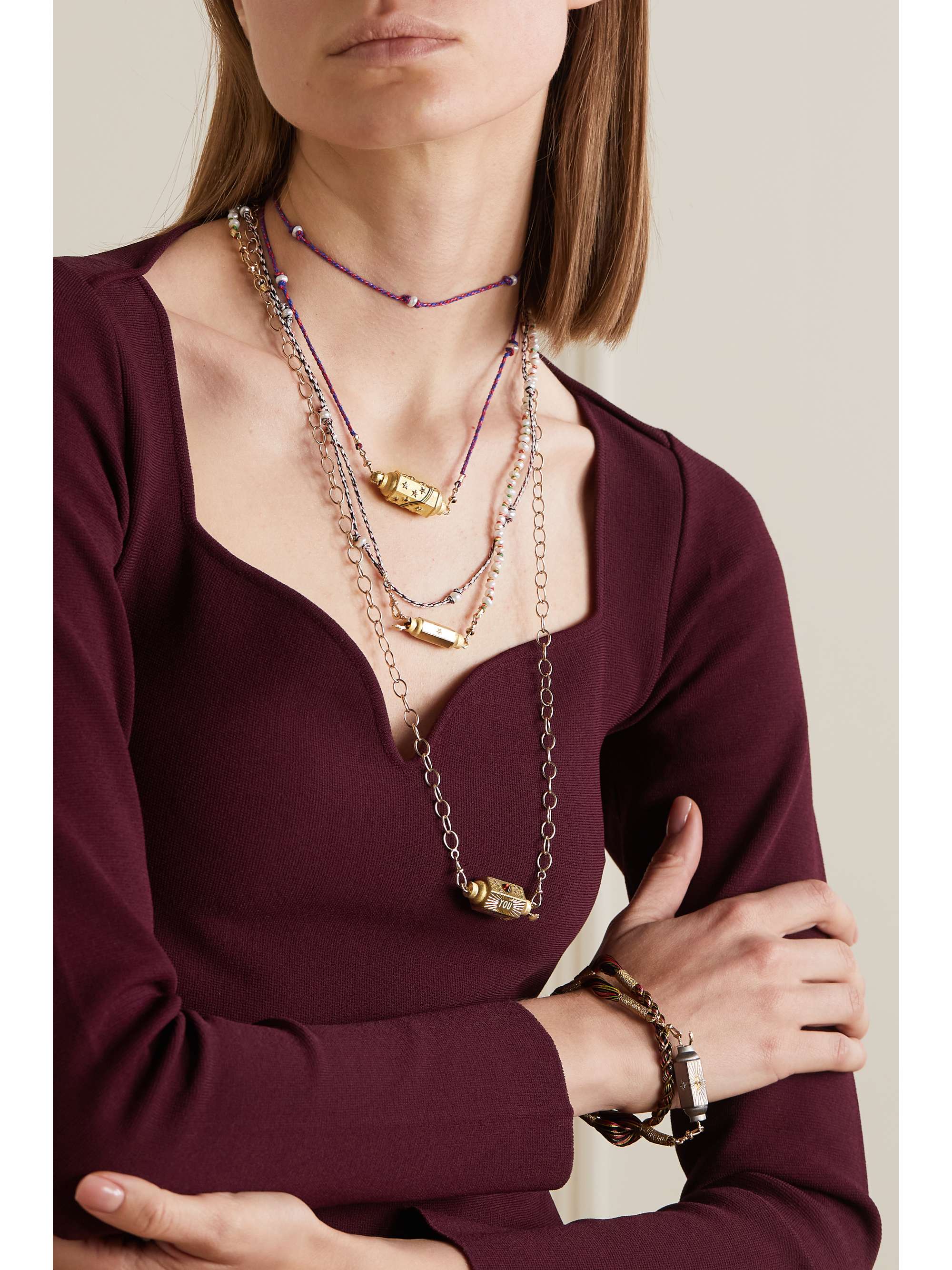 MARIE LICHTENBERG Rainbow Star Locket 14-karat gold multi-stone necklace