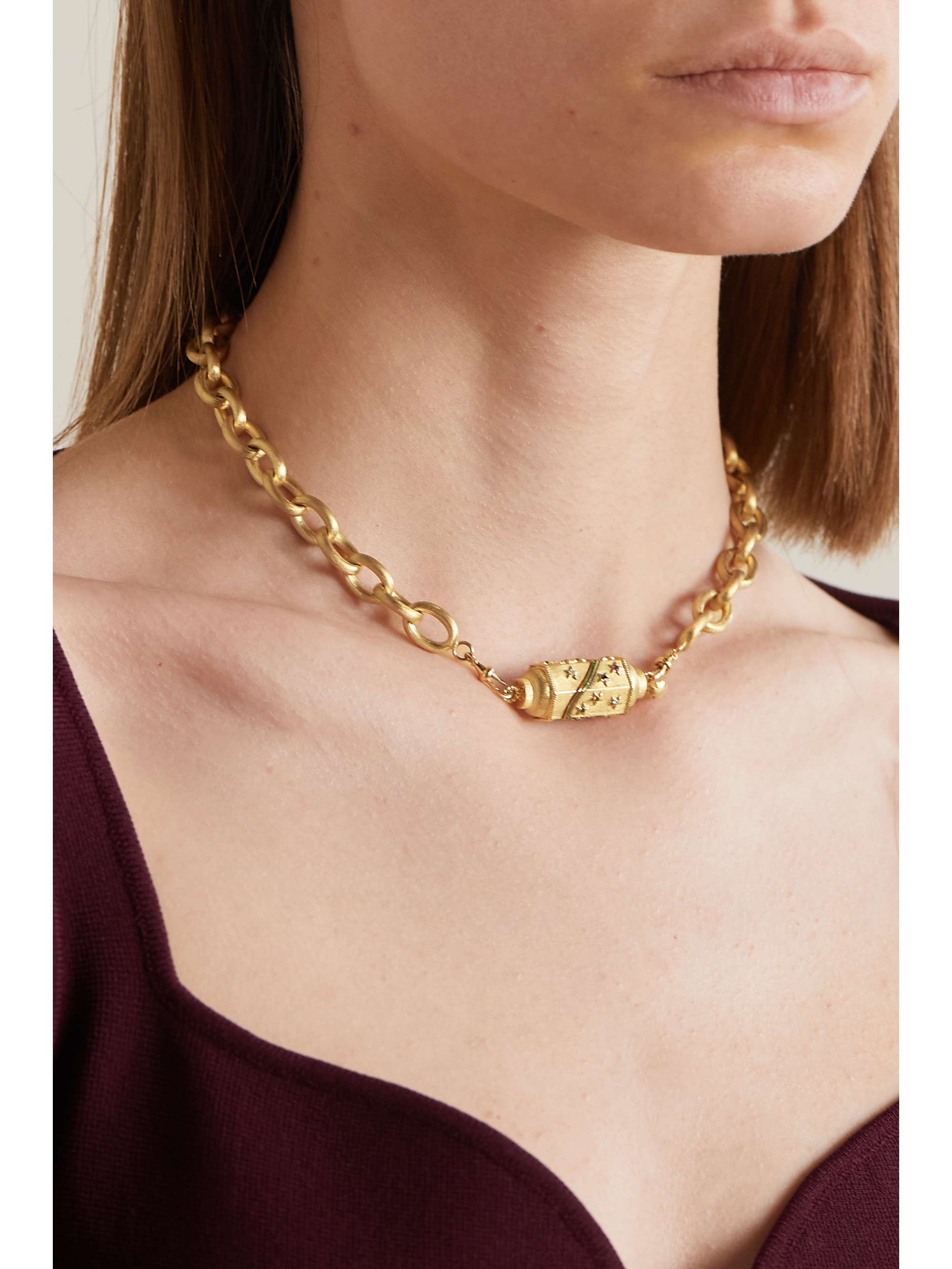 MARIE LICHTENBERG Rainbow Star Locket 14-karat gold multi-stone necklace
