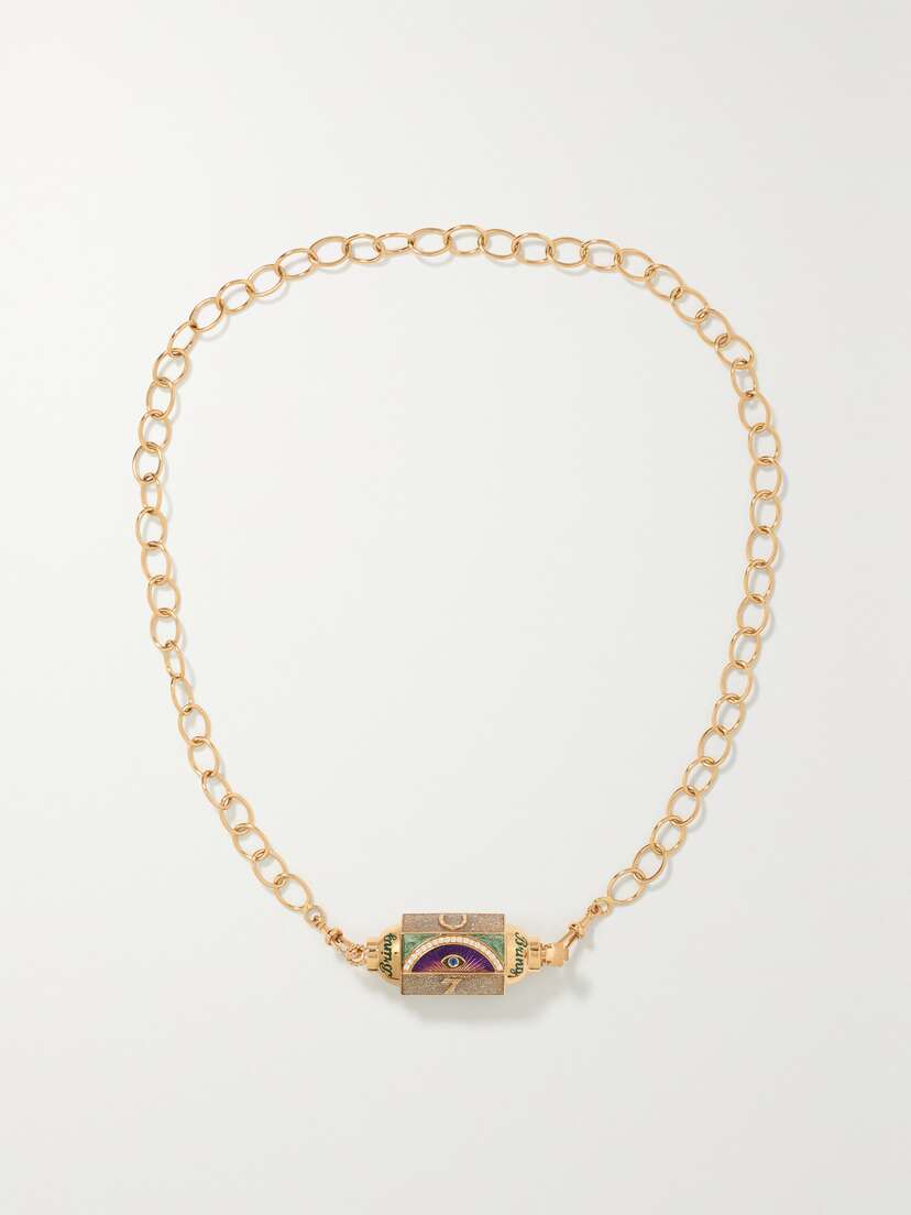 Marie Lichtenberg Lucky Convertible 18-karat Rose Gold, Enamel, Diamonds And Sapphire Necklace