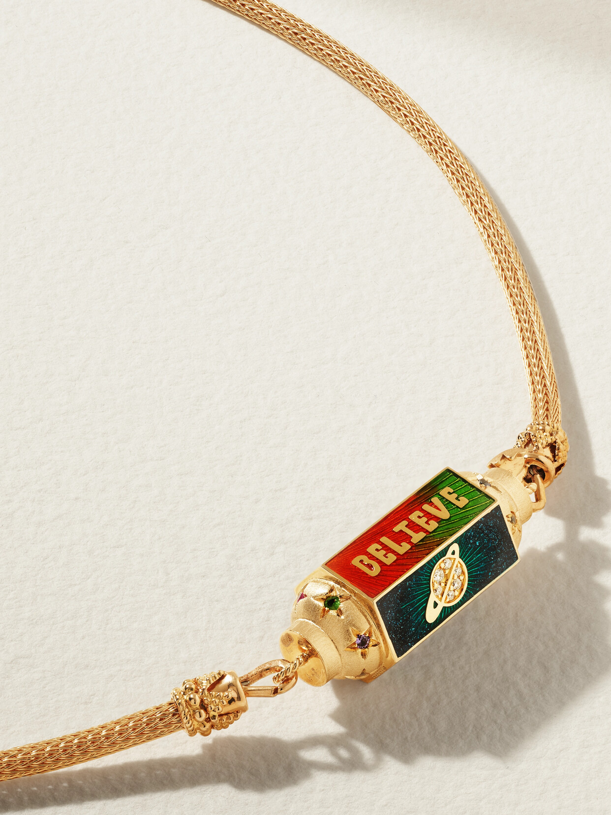 Marie Lichtenberg Believe 18-karat Gold, Enamel Multi-stone Necklace