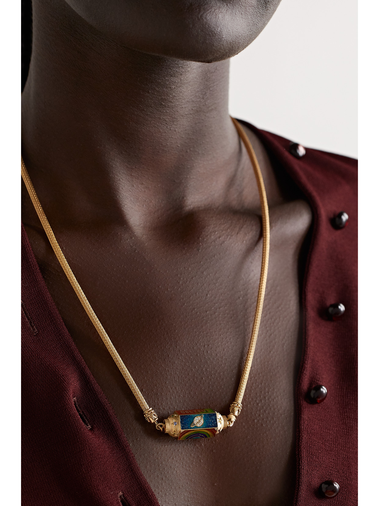 Shop Marie Lichtenberg Believe 18-karat Gold, Enamel Multi-stone Necklace