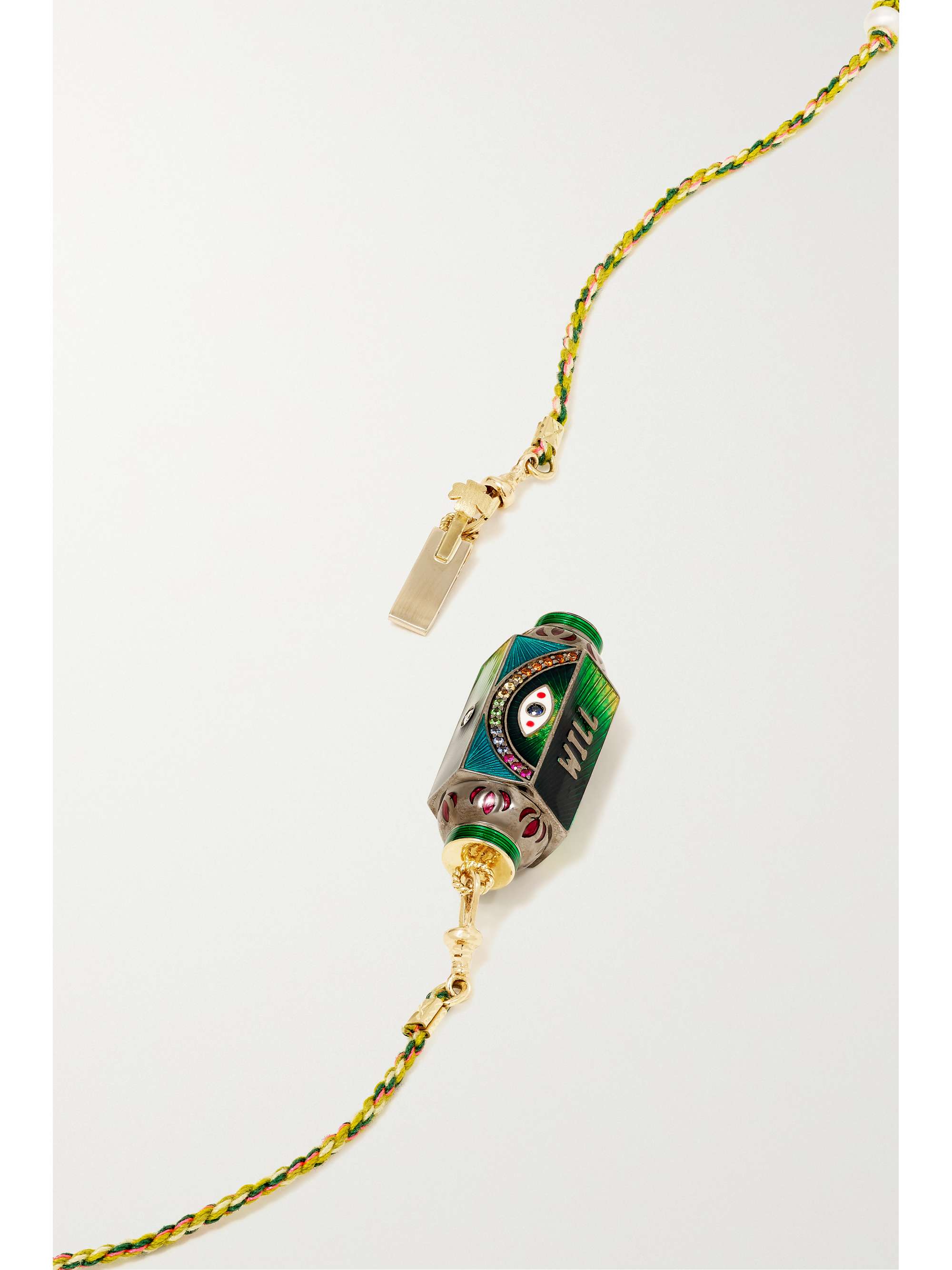 MARIE LICHTENBERG Eye Will Locket 14-karat gold, multi-stone and enamel necklace