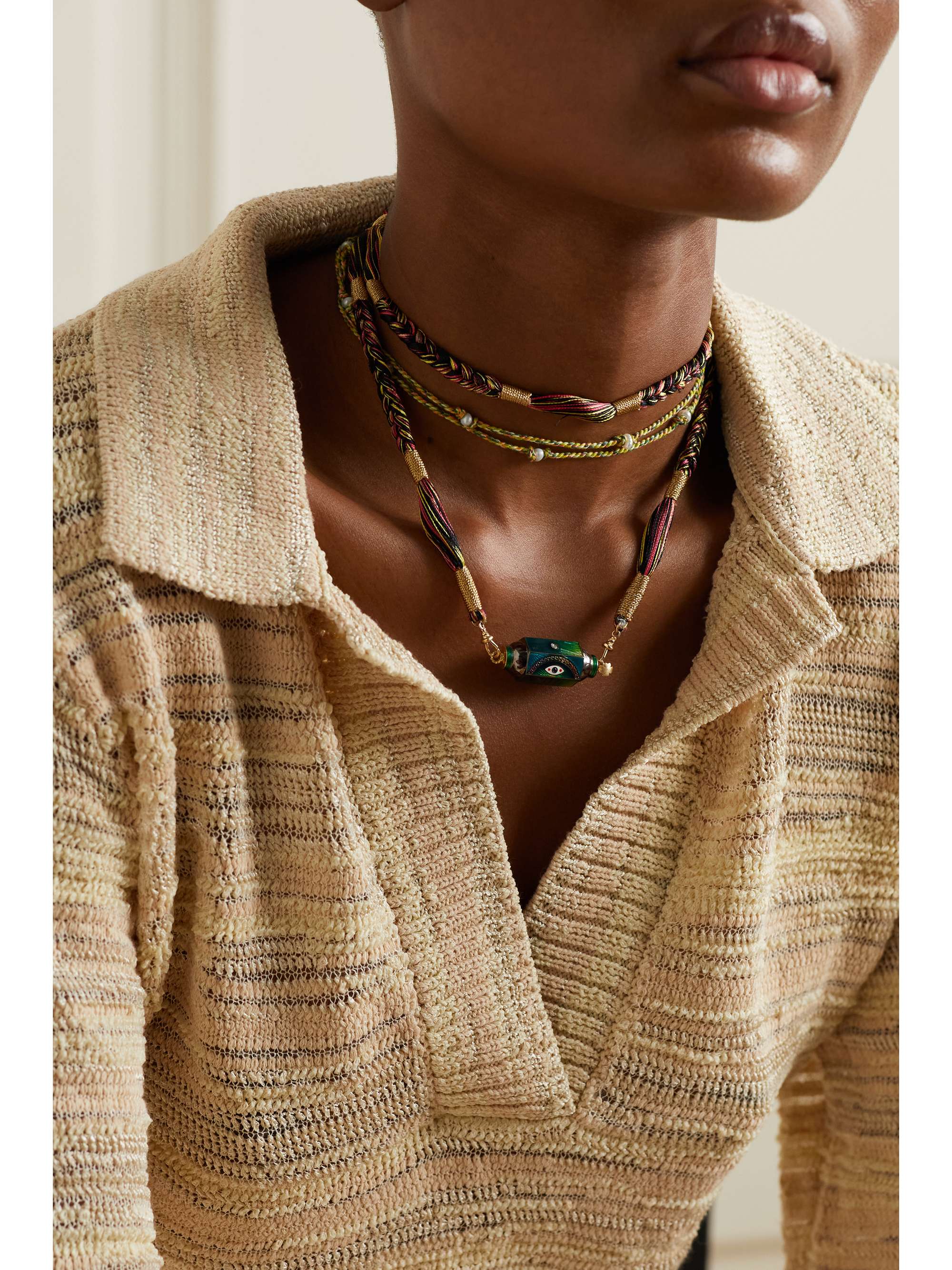 MARIE LICHTENBERG Eye Will Locket 14-karat gold, multi-stone and enamel necklace