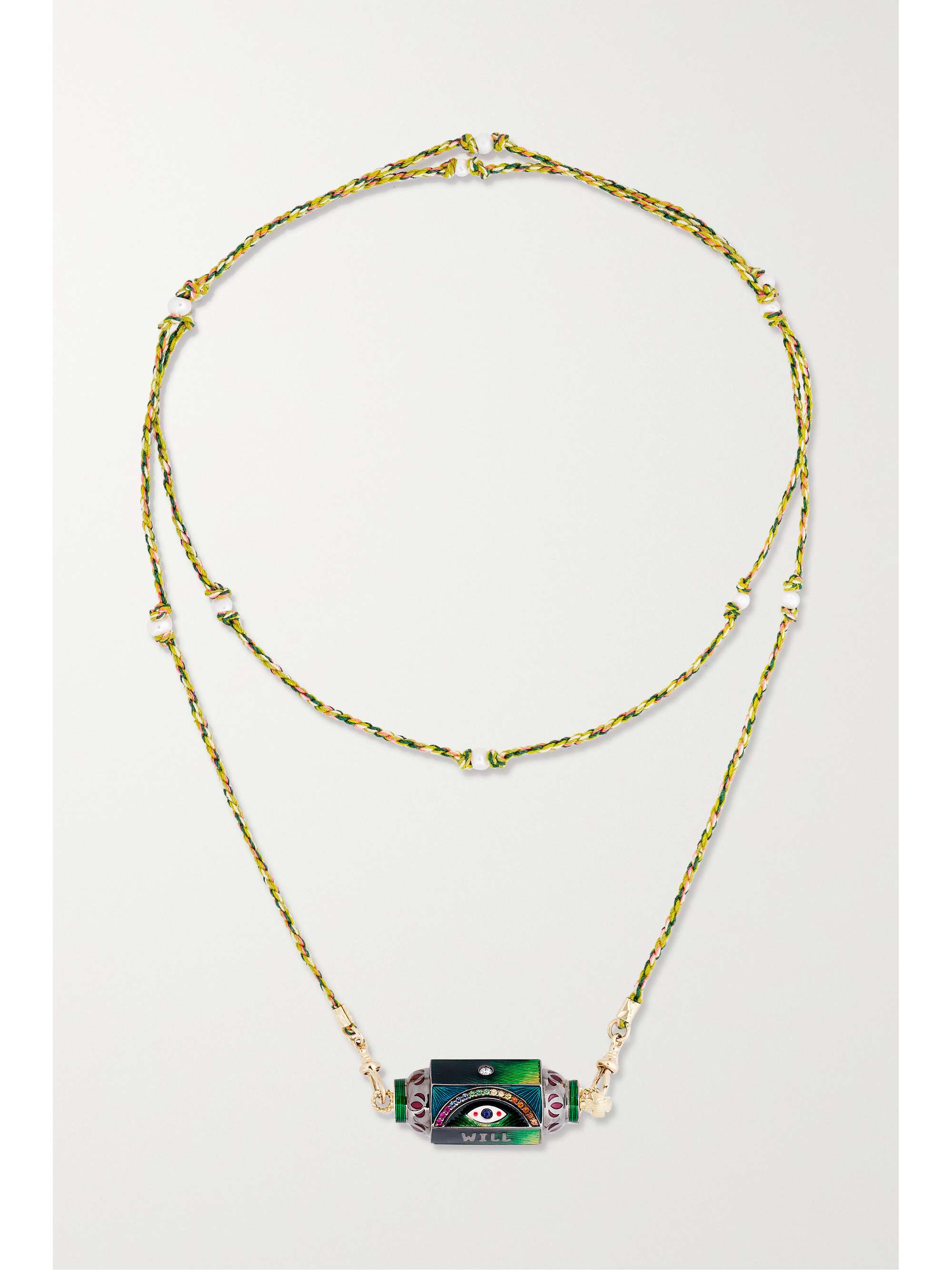 MARIE LICHTENBERG Eye Will Locket 14-karat gold, multi-stone and enamel necklace