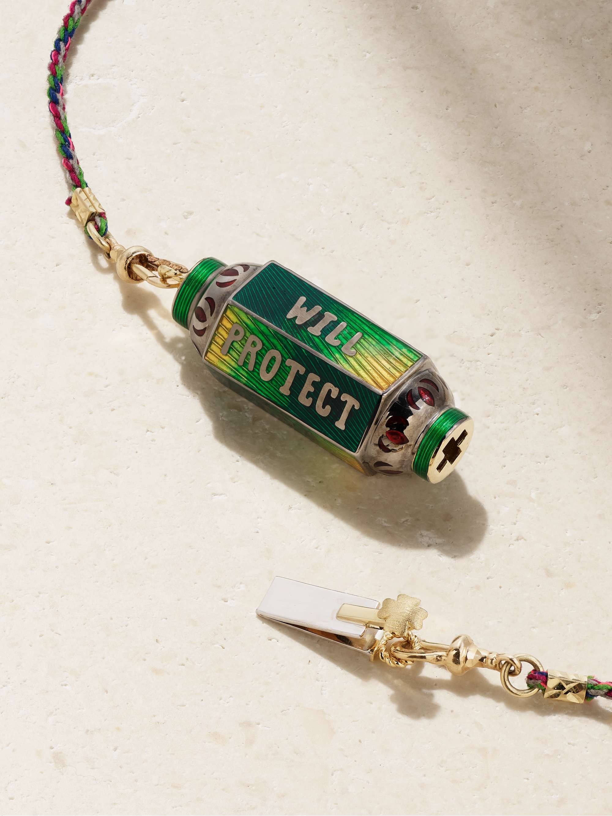 MARIE LICHTENBERG Eye Will Locket 9- and 14-karat gold, enamel, cord and multi-stone necklace