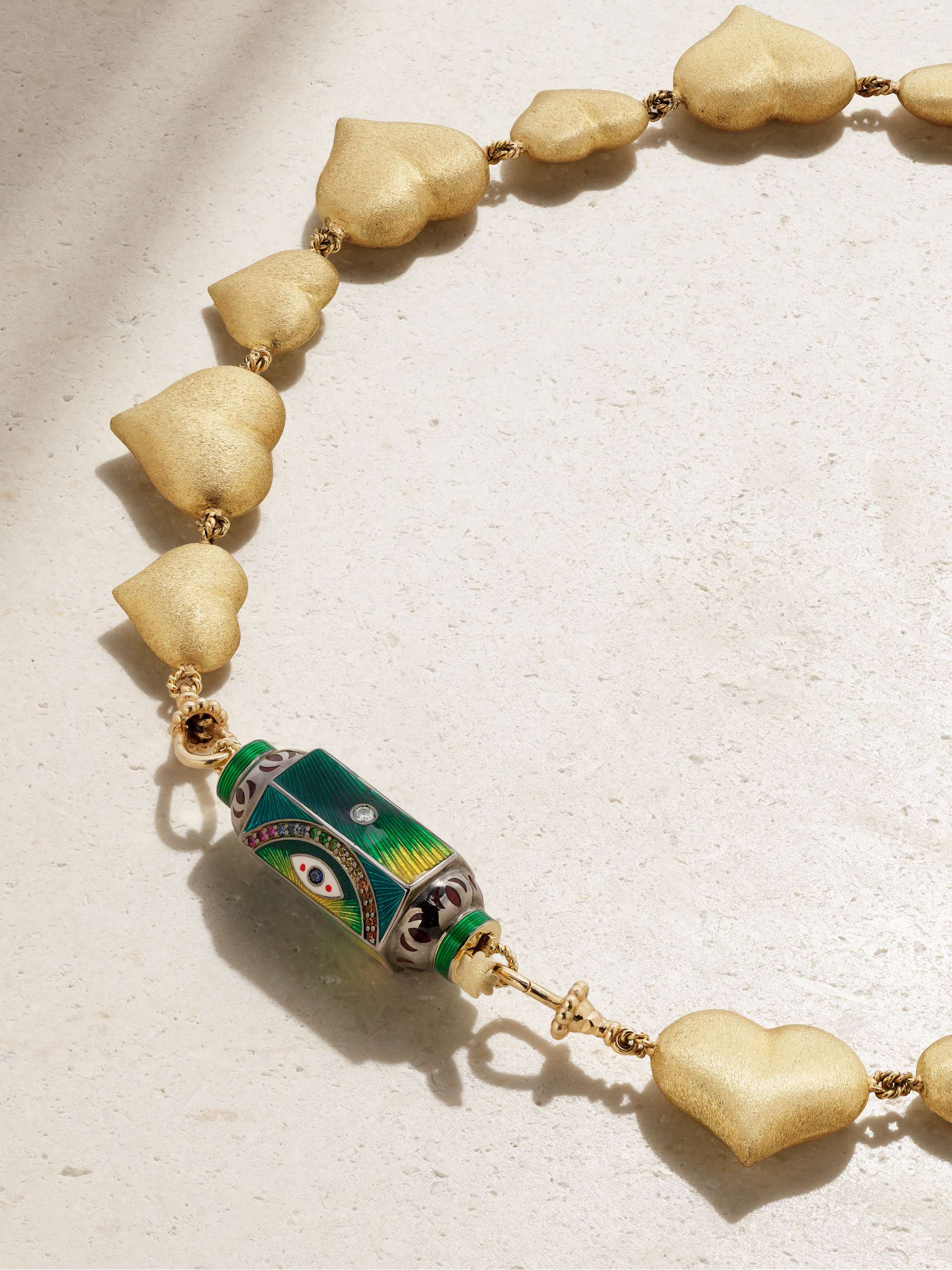 MARIE LICHTENBERG Eye Will Locket 9- and 14-karat gold, enamel, cord and multi-stone necklace