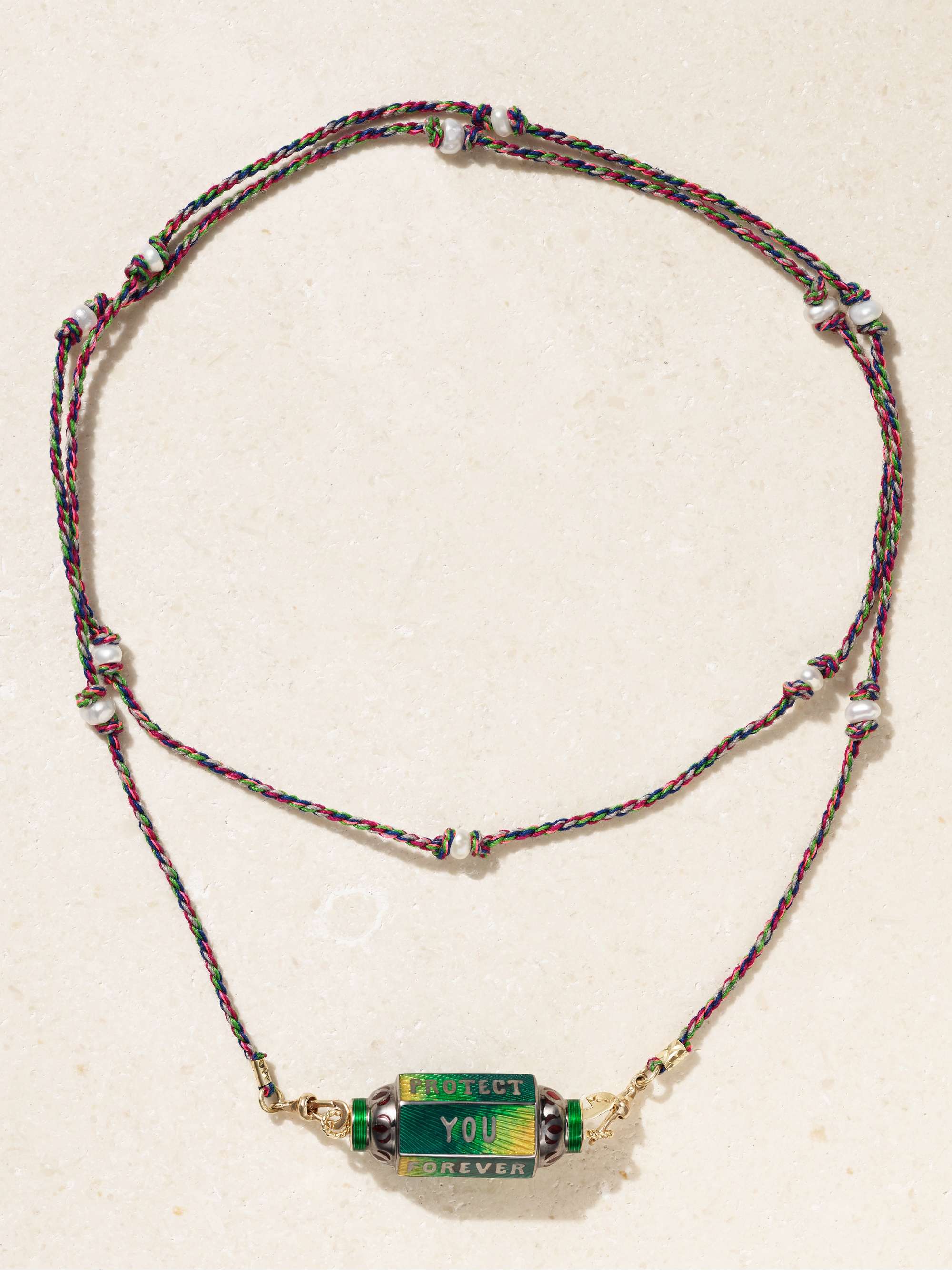 MARIE LICHTENBERG Eye Will Locket 9- and 14-karat gold, enamel, cord and multi-stone necklace