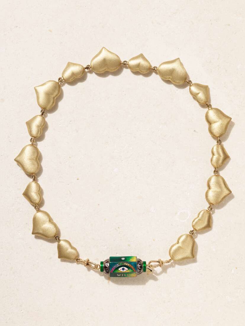 Marie Lichtenberg Eye Will Locket 9- And 14-karat Gold, Enamel, Cord And Multi-stone Necklace