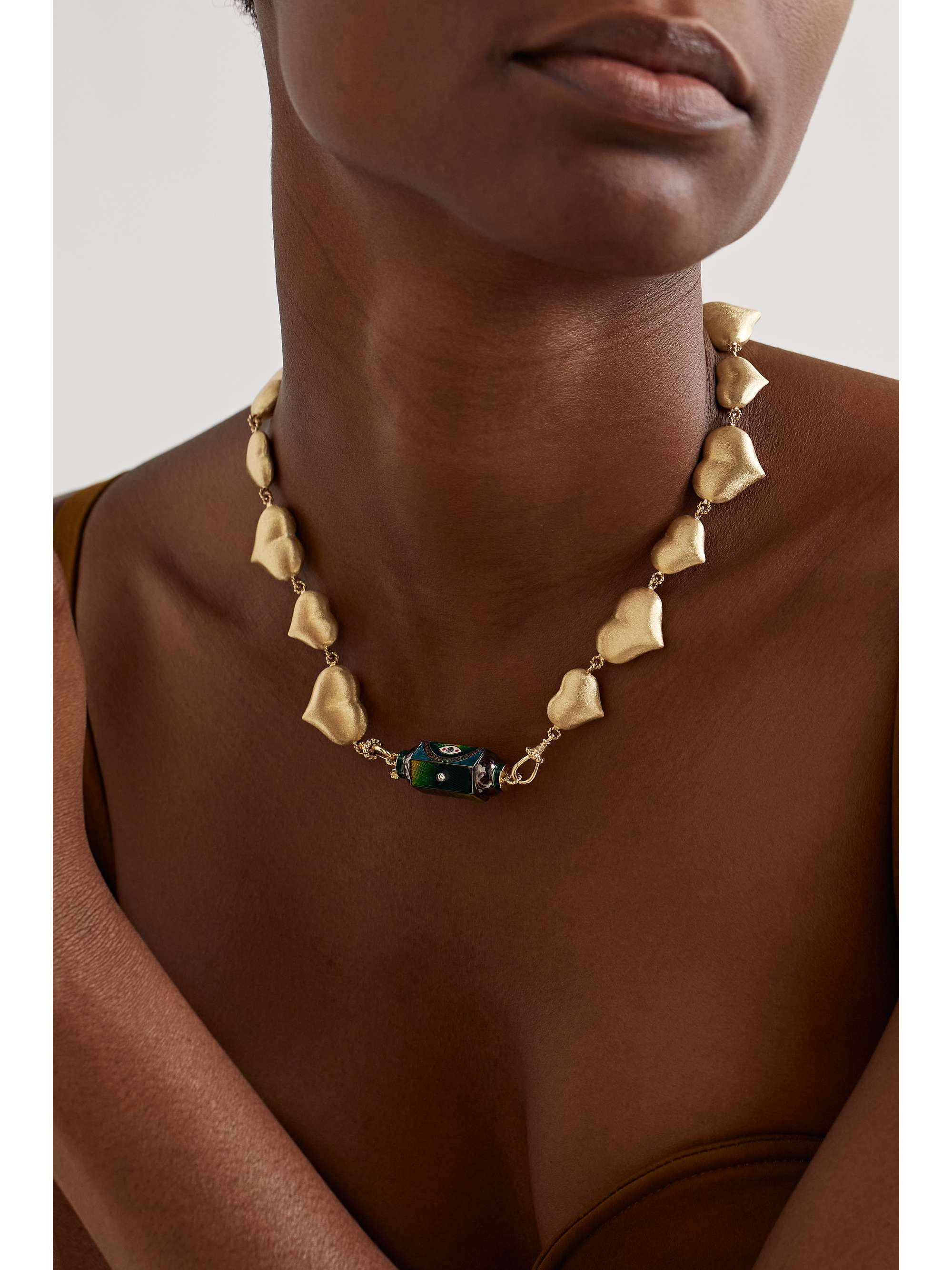 MARIE LICHTENBERG Eye Will Locket 9- and 14-karat gold, enamel, cord and multi-stone necklace