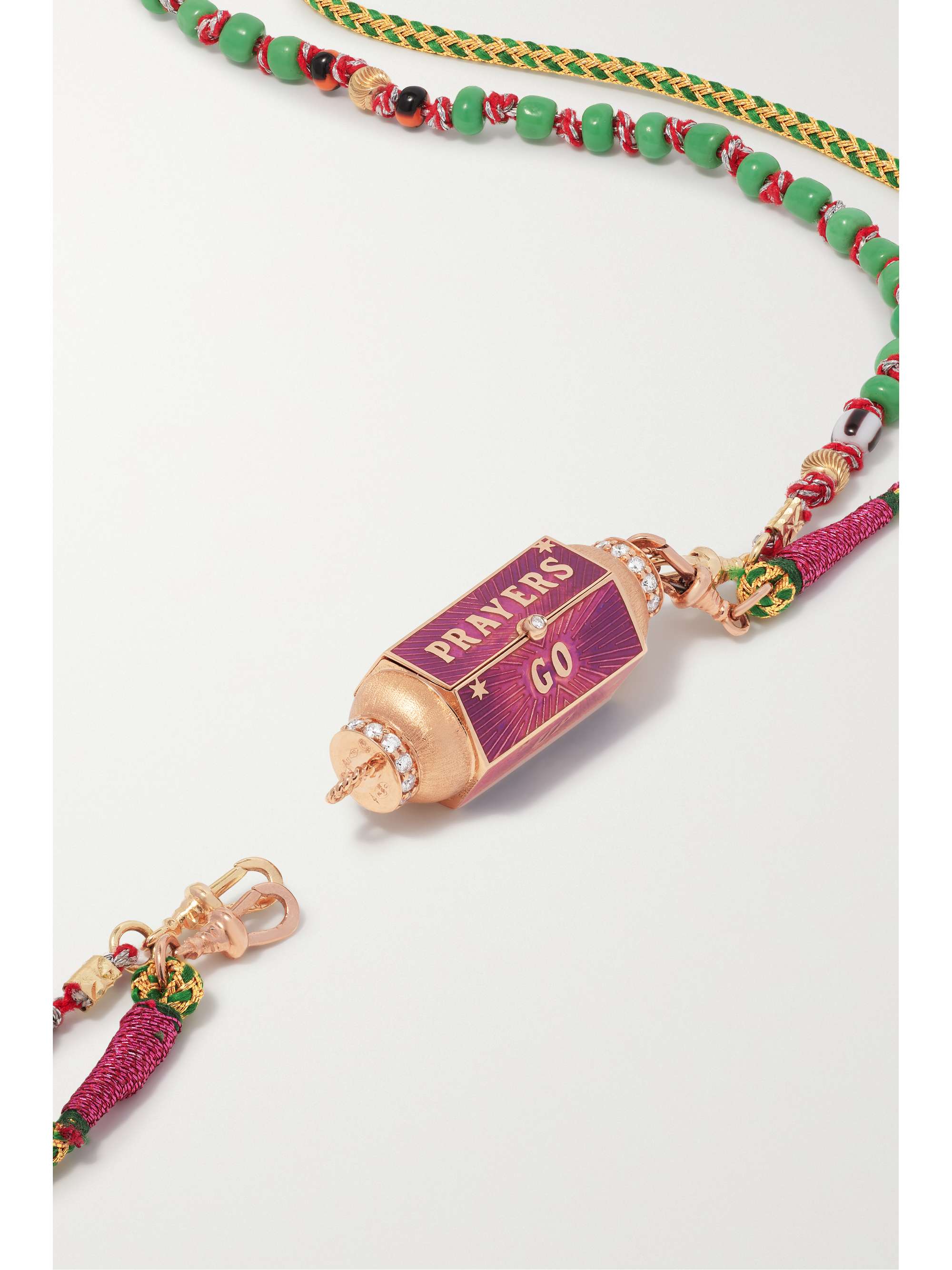 MARIE LICHTENBERG Prayers Box Locket 18-karat rose and yellow gold, bead, enamel and diamond necklace