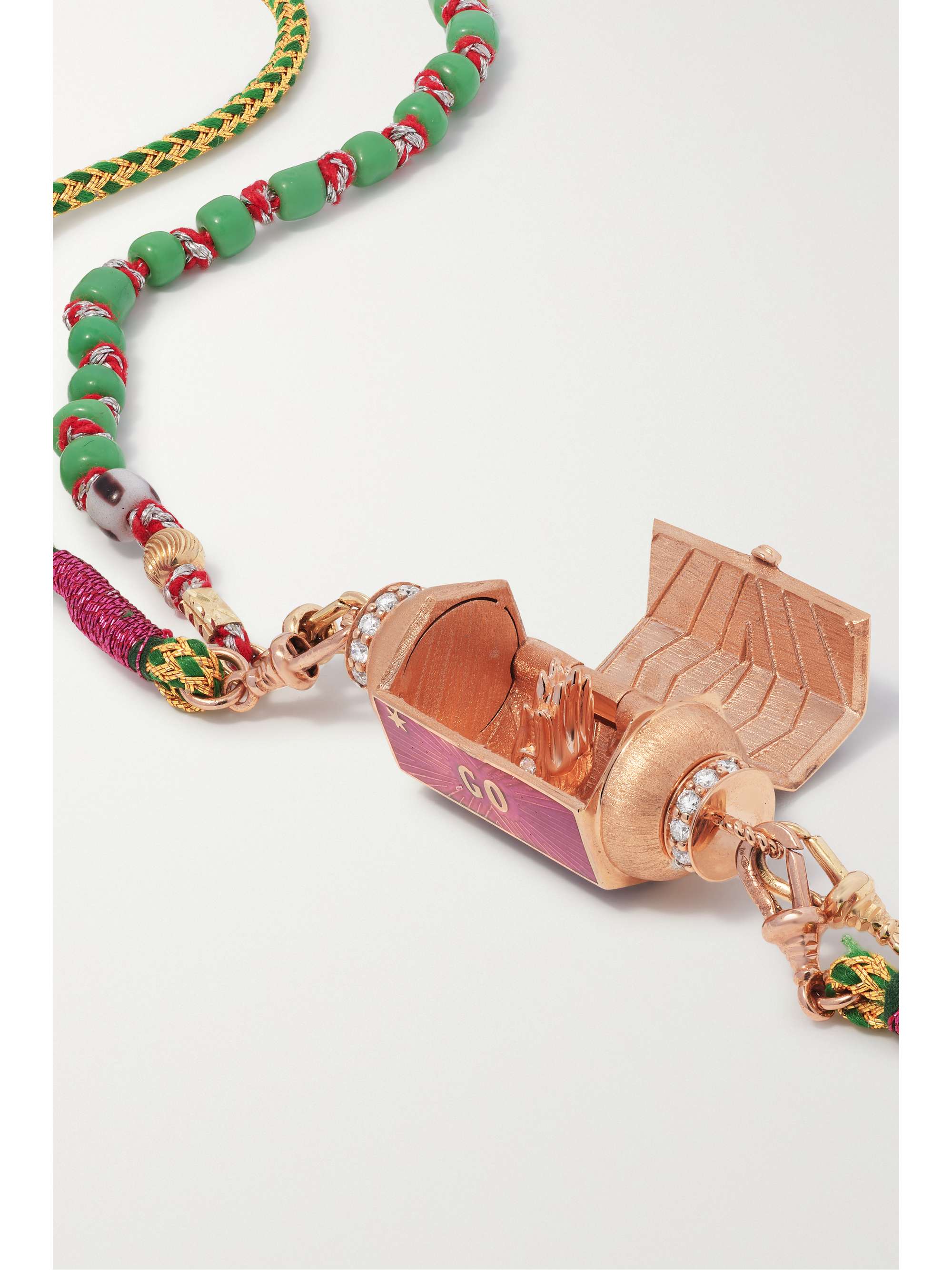 MARIE LICHTENBERG Prayers Box Locket 18-karat rose and yellow gold, bead, enamel and diamond necklace