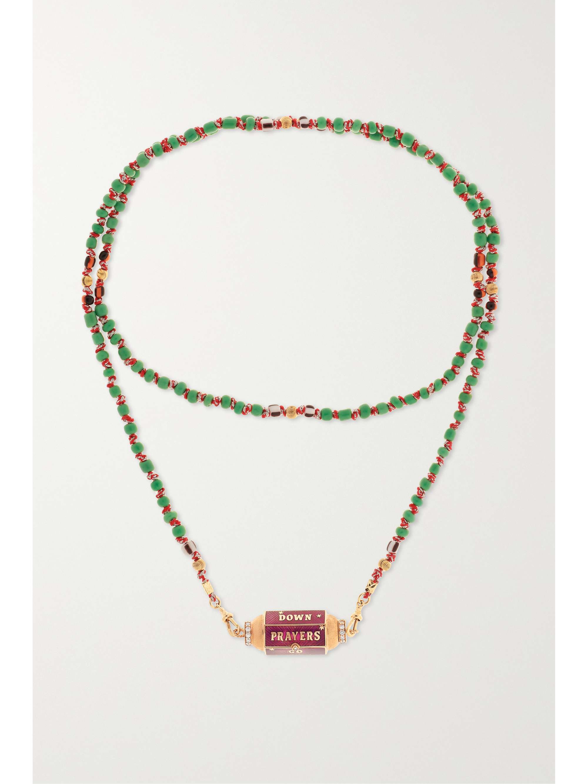 MARIE LICHTENBERG Prayers Box Locket 18-karat rose and yellow gold, bead, enamel and diamond necklace