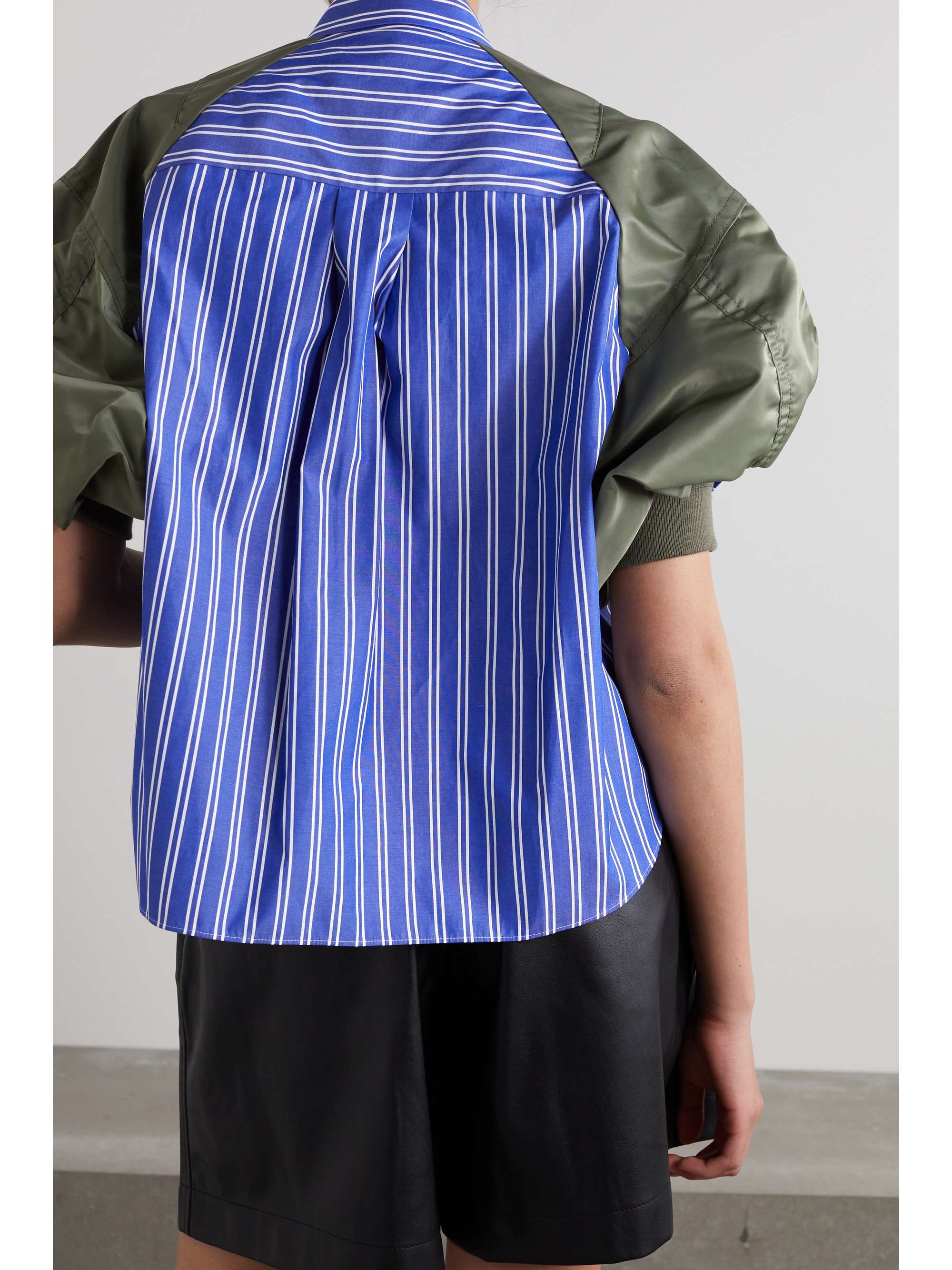 Blue Shell-paneled striped cotton 