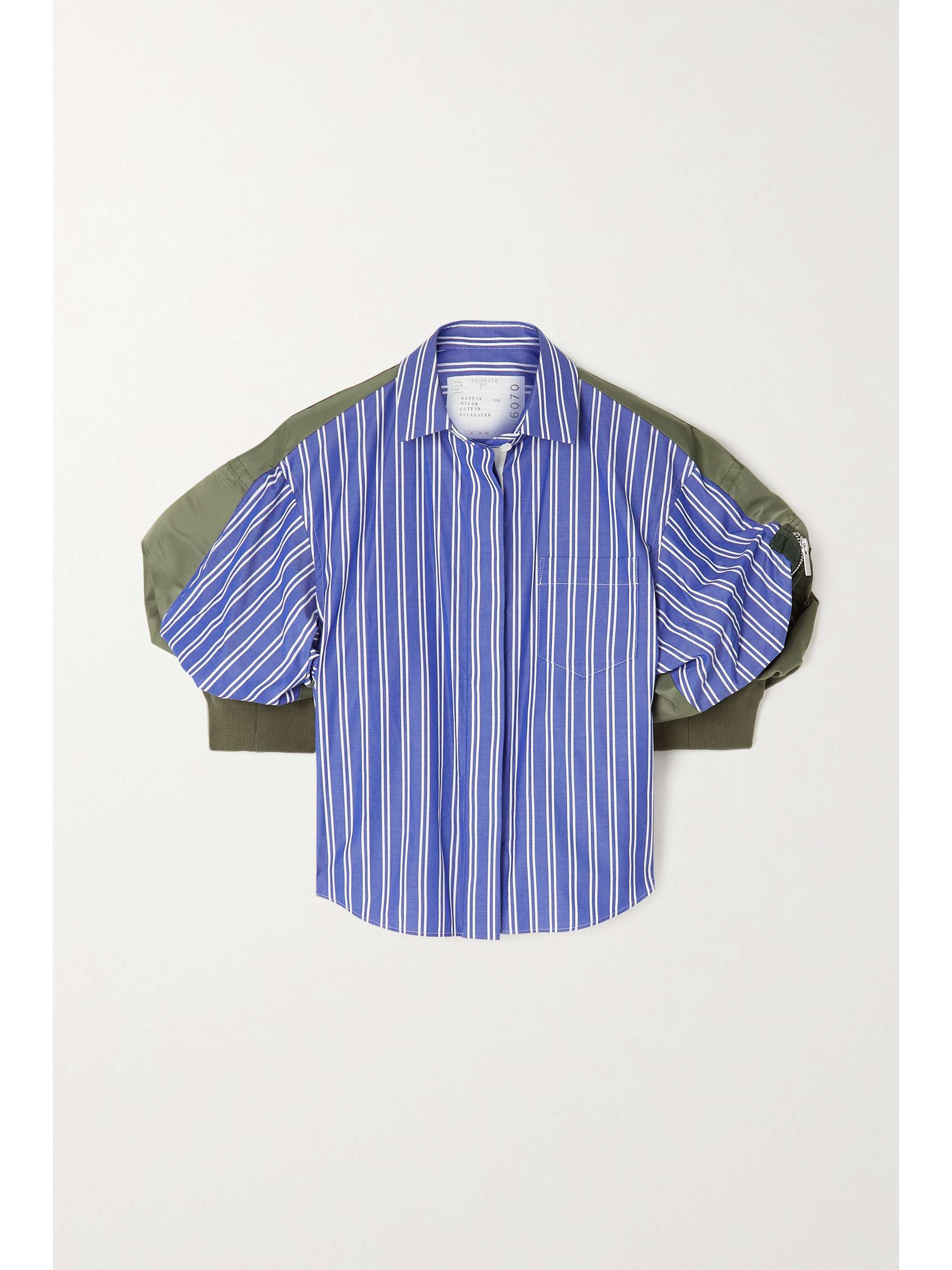 Blue Shell-paneled striped cotton 