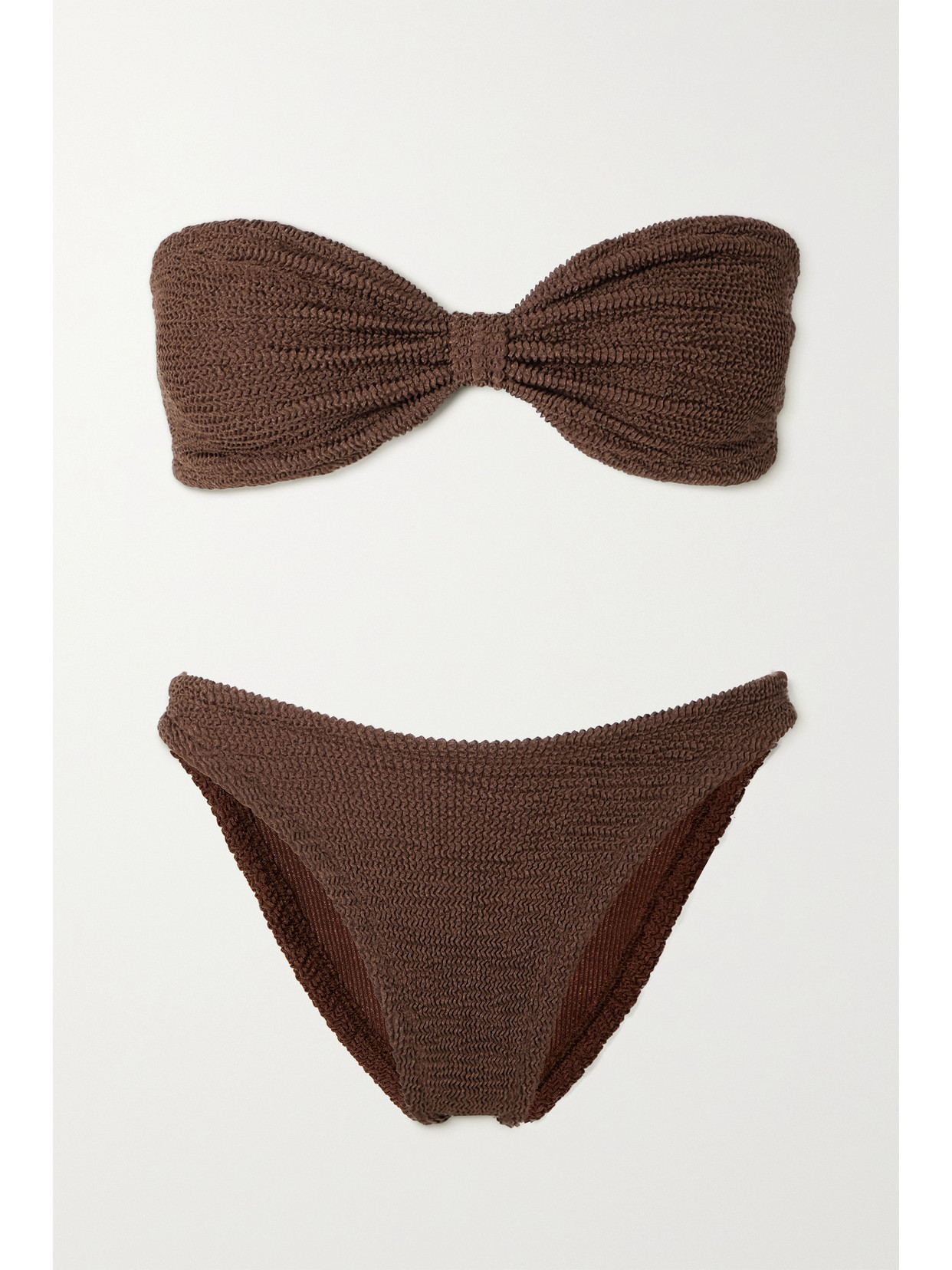 Hunza G + Net Sustain Jean Metallic Seersucker Bandeau Bikini In Brown