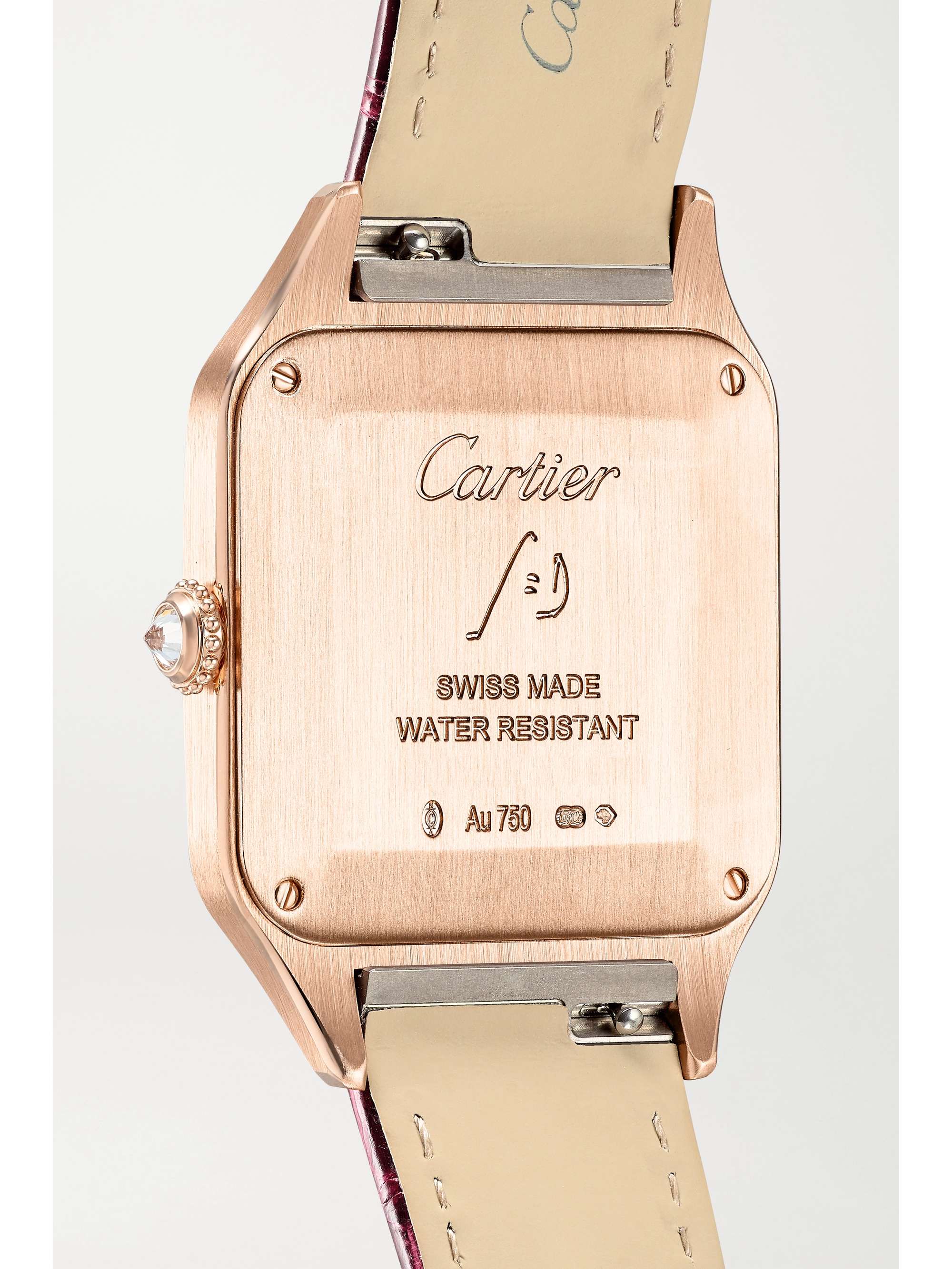 CARTIER Santos-Dumont 31.4mm large 18-karat rose gold, alligator and diamond watch