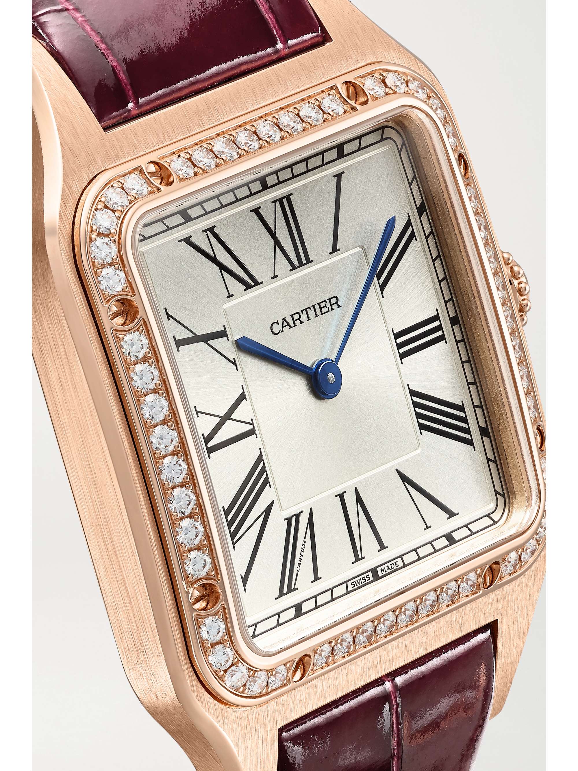 CARTIER Santos-Dumont 31.4mm large 18-karat rose gold, alligator and diamond watch