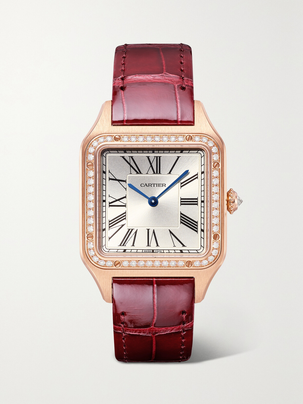 Cartier Santos-dumont 31.4mm Large 18-karat Rose , Alligator And Diamond Watch