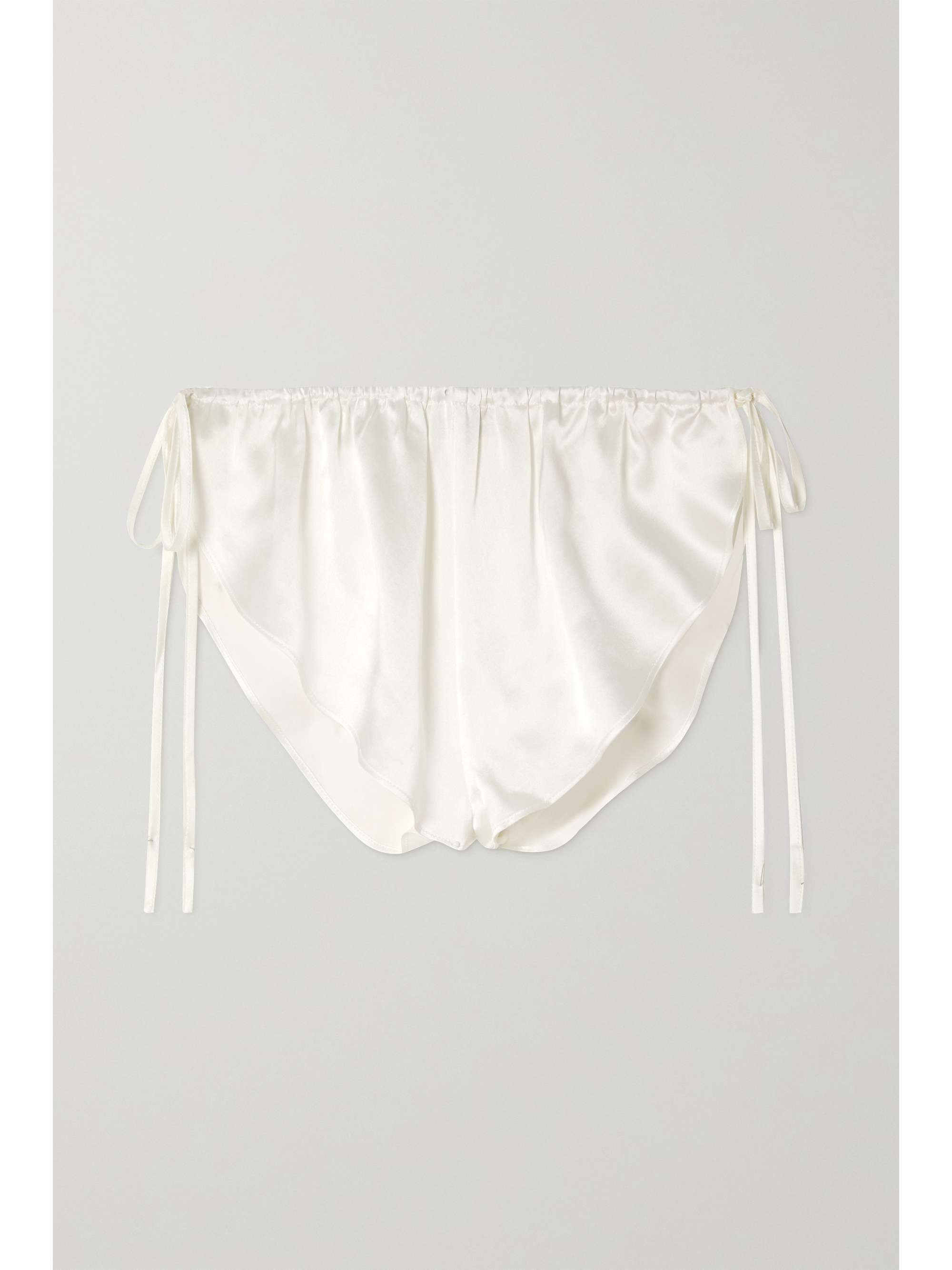 White Tie-side silk-satin pajama shorts 
