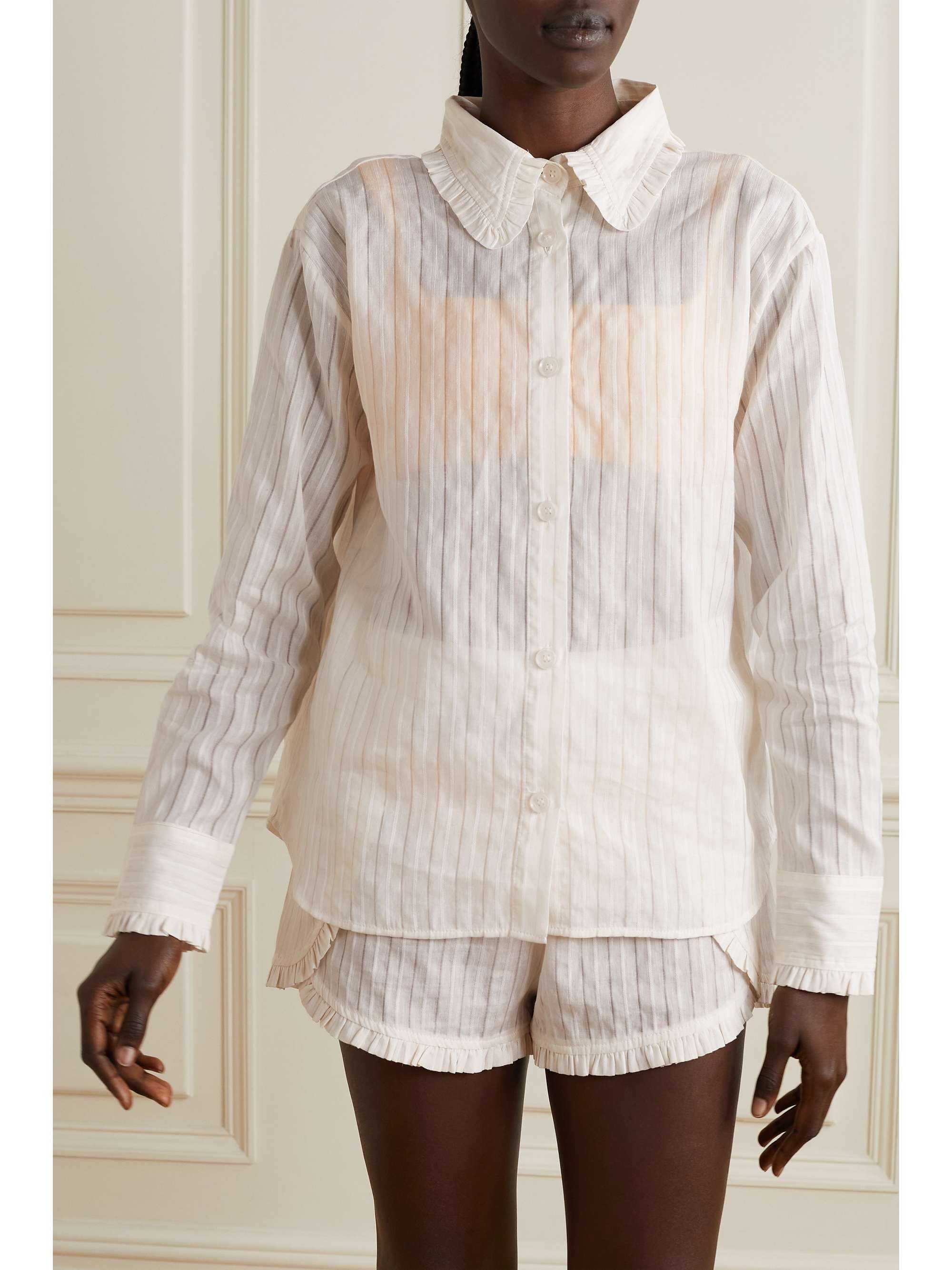 ELSE Jasmine ruffled striped cotton-blend shirt