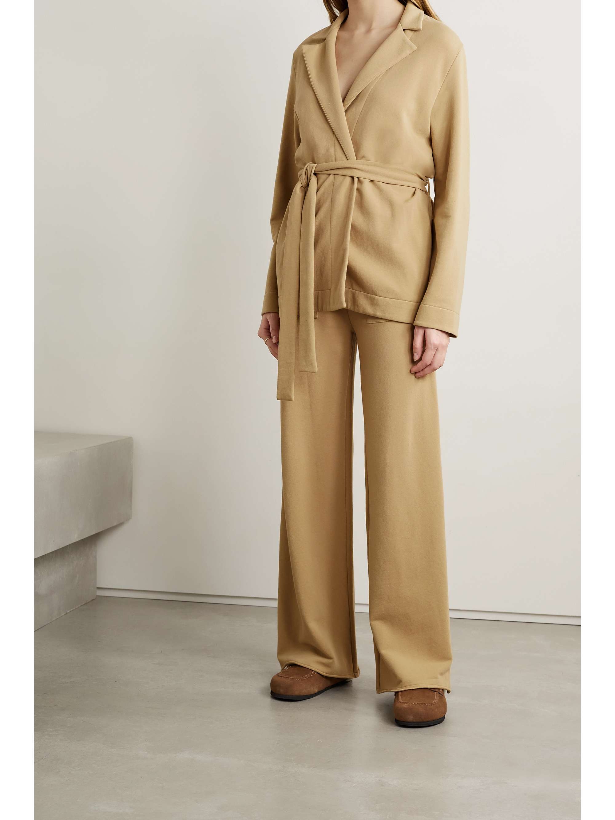 SKIN Elenora belted stretch organic cotton-terry cardigan