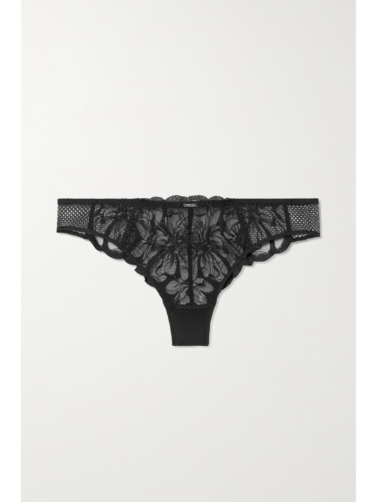 Chantelle Fleurs Embroidered Tulle And Mesh Thong In Black