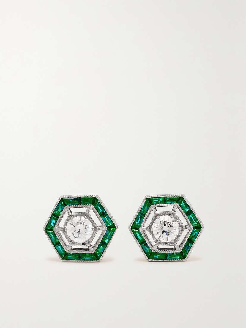 Fred Leighton Collection 18-karat White Gold, Emerald And Diamond Earrings
