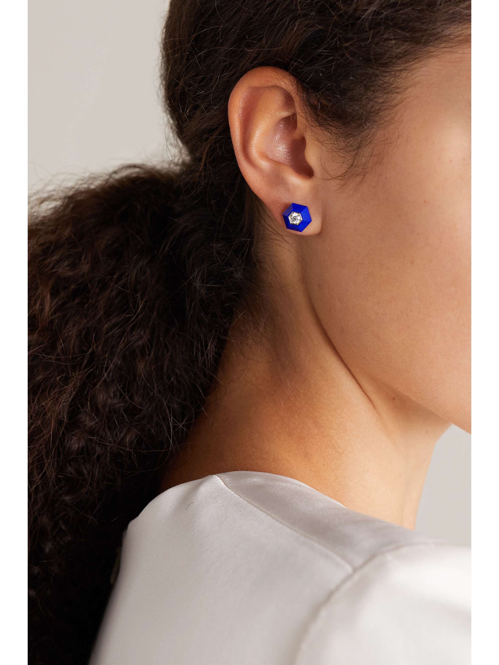 FRED LEIGHTON Collection 18-karat white gold, lapis lazuli and diamond earrings