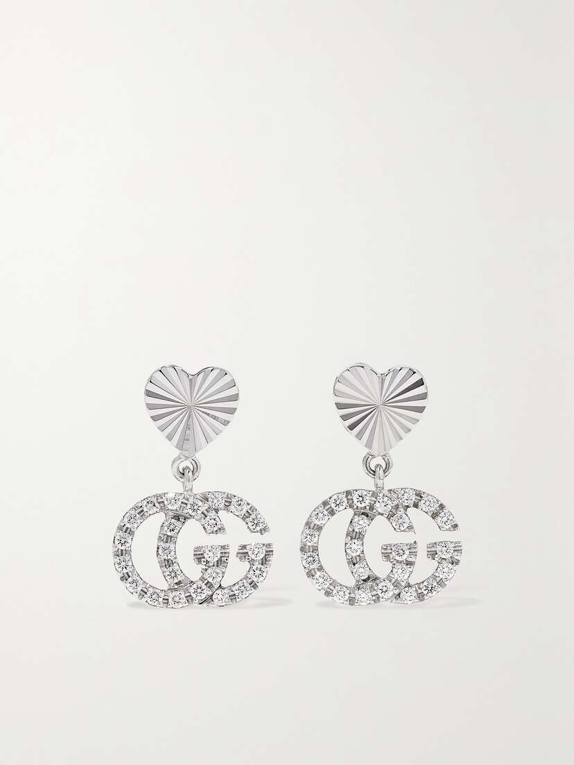 Gucci Gg Running 18-karat White Gold Diamond Earrings