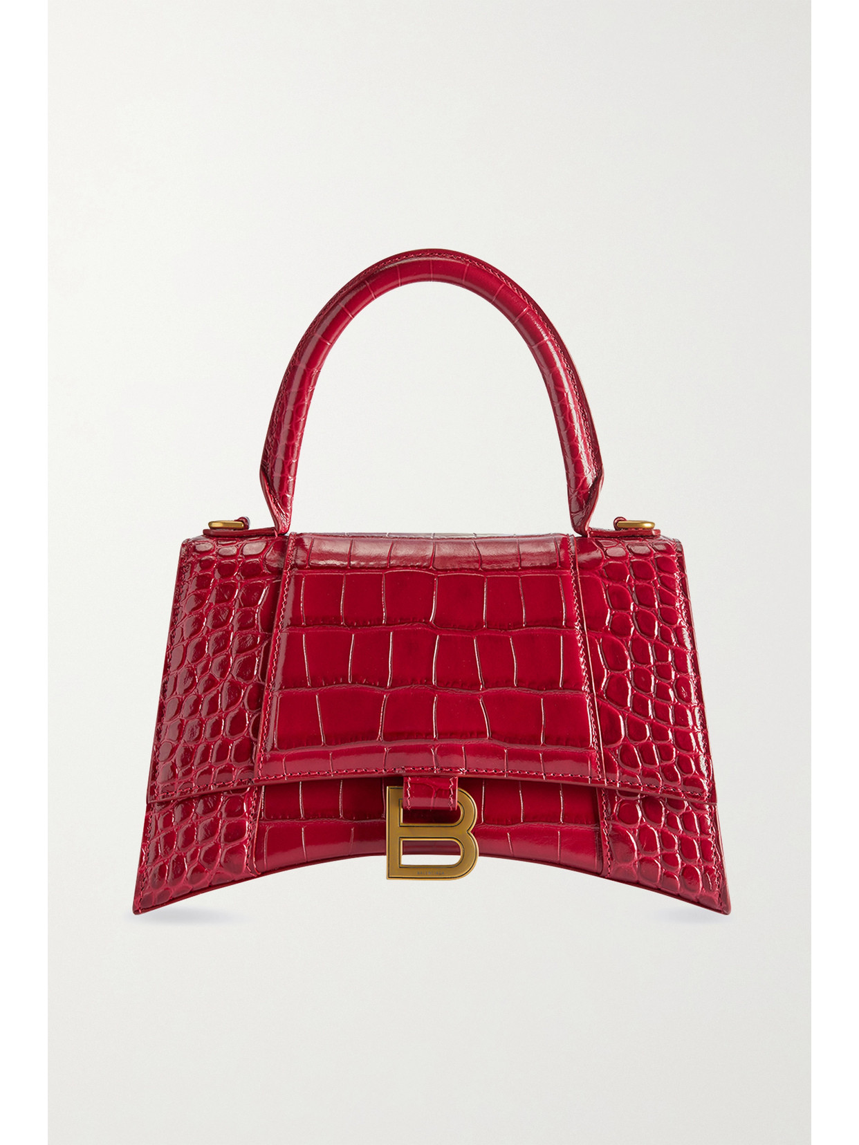 Balenciaga Hourglass Small Croc-embossed Top-handle Bag In Burgundy