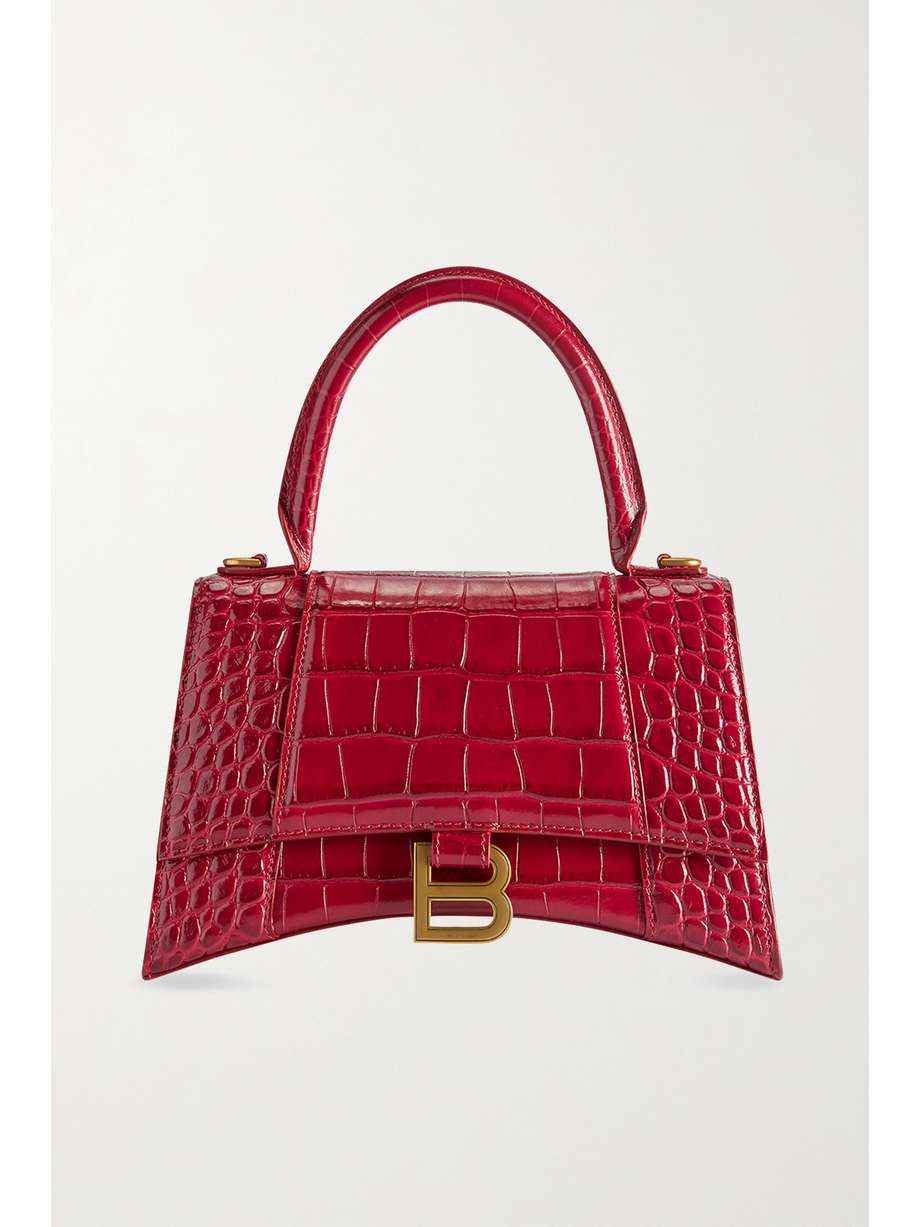 BALENCIAGA Hourglass small croc-effect leather tote