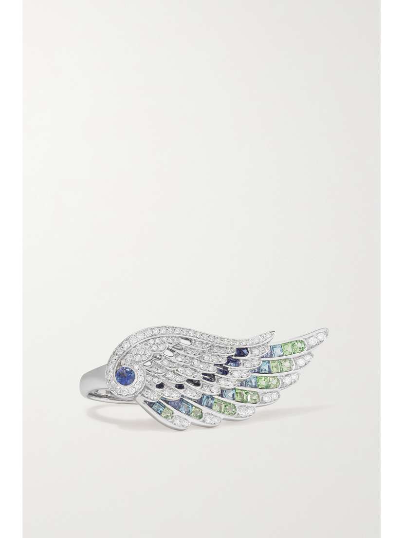 Garrard Wings Embrace Peacock 18-karat White Gold Multi-stone Ring